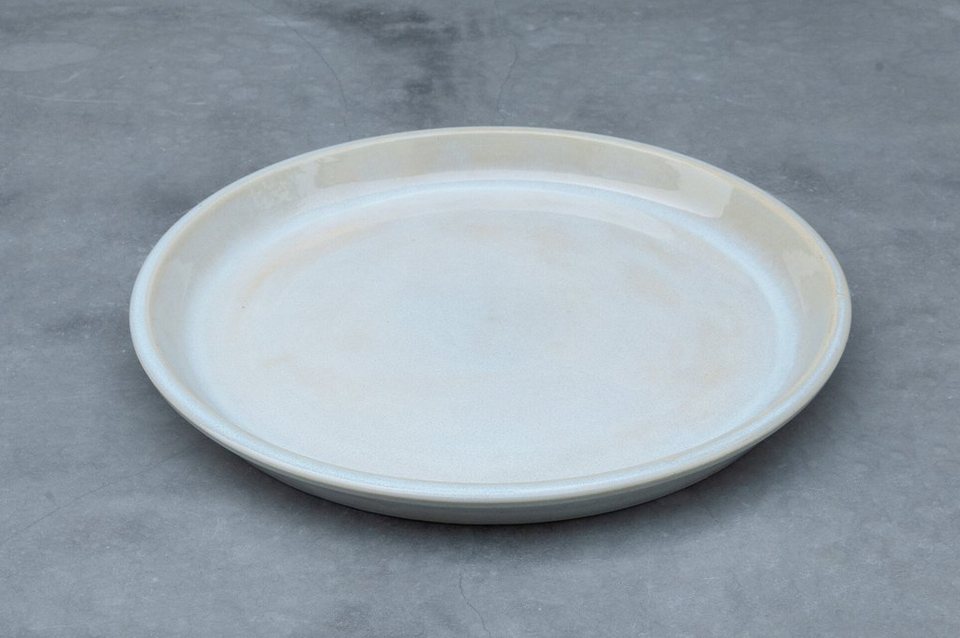 Teramico Blumentopfuntersetzer Pflanzteller Keramik 40cm Grau-Weiß  Vogeltränke, 100% Frostfest