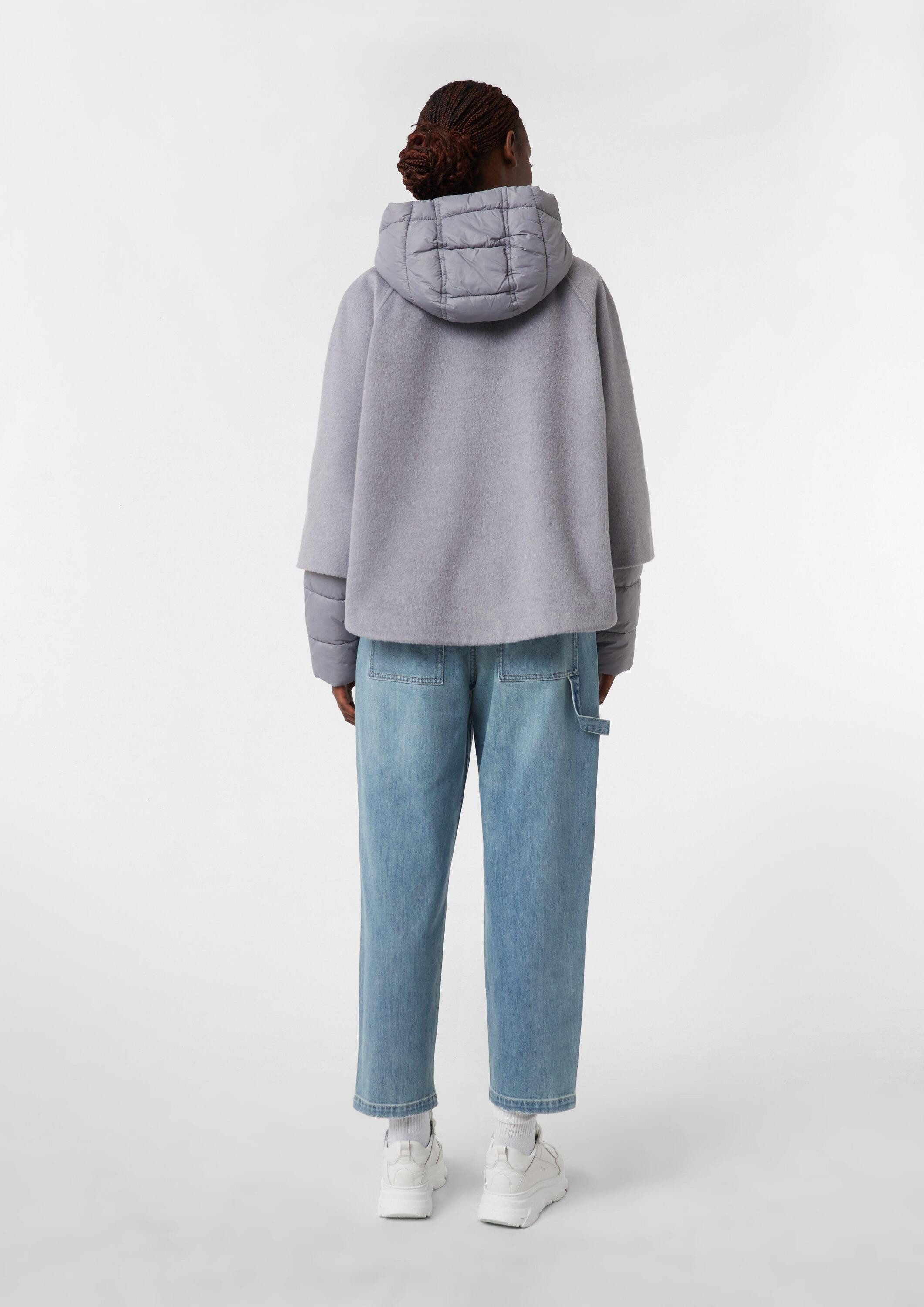 comma Funktionsjacke Outdoor-Jacke Cape-Jacke aus Wollmix mit Steppdetails