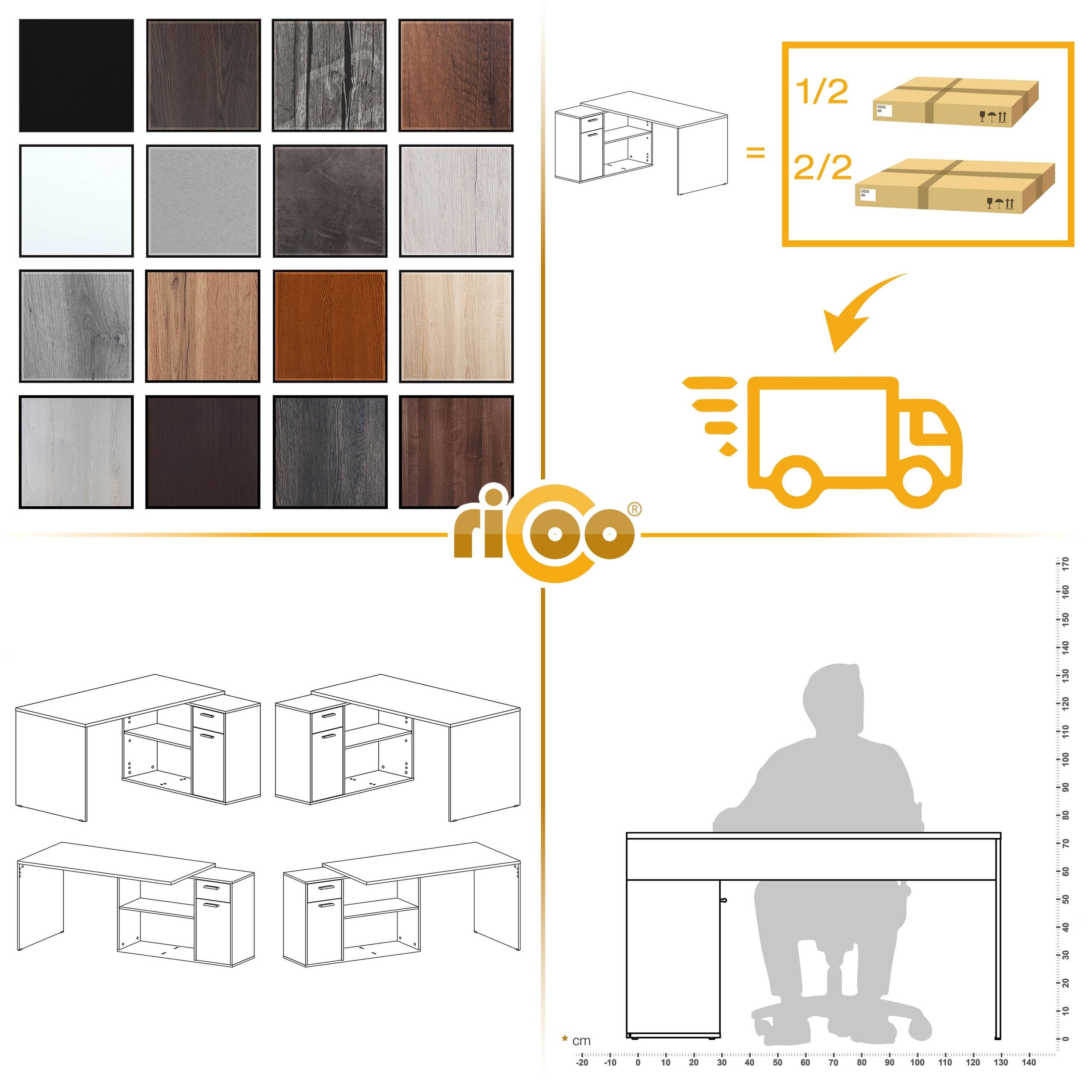 & RICOO L in für Form Schreibtisch Kinder WM083-VW, Vintage-Wenge Erwachsene Bürotisch klein Ecke Eckschreibtisch