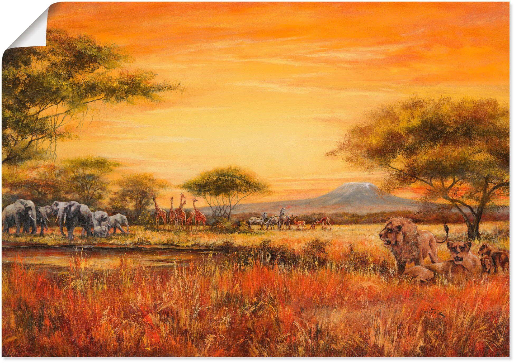 Artland Wandbild Afrikanische Steppe mit Löwen, Afrika (1 St), als Alubild, Leinwandbild, Wandaufkleber oder Poster in versch. Größen