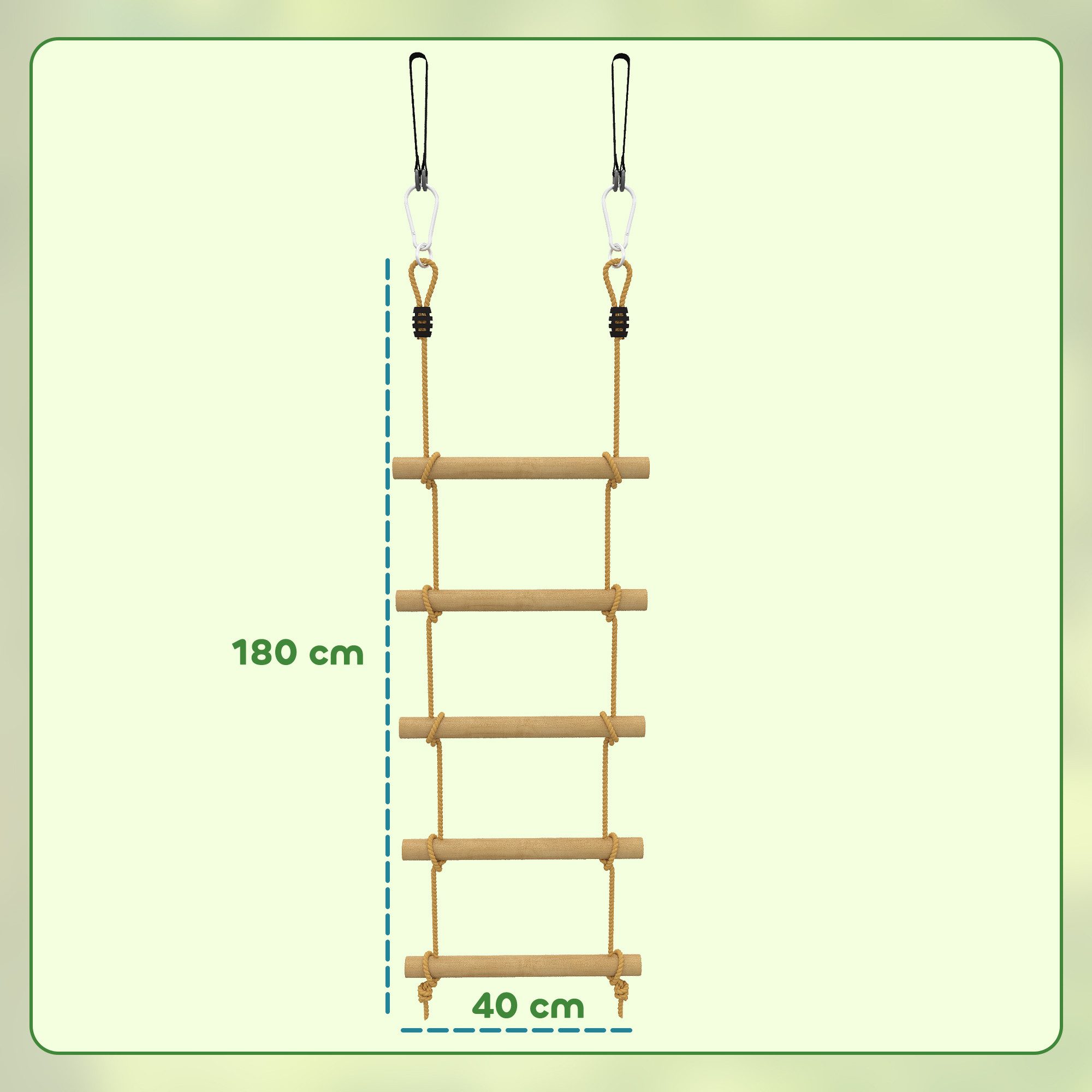 AIYAPLAY Slackline 5-stufige Kletterleiter mit 2 Karabinern und 2 Baumgurten, für 3-8 Jahre Kinder Naturholz