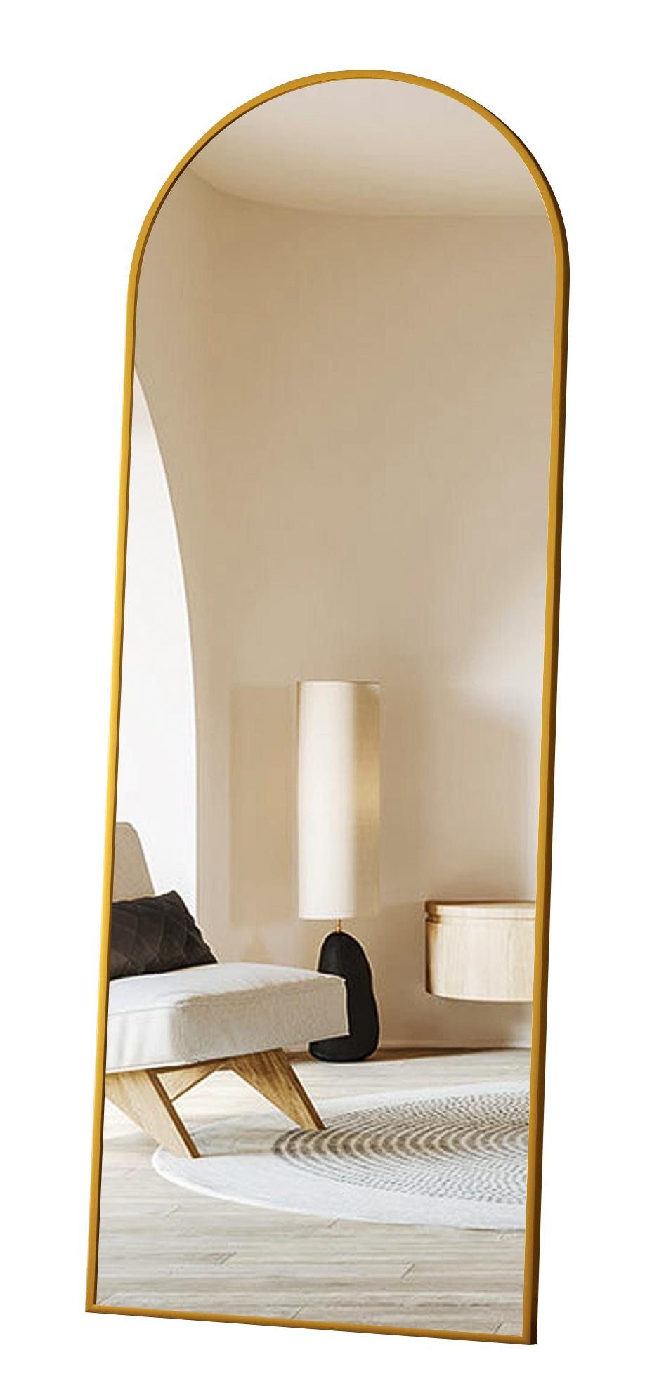 Boromal Wandspiegel ganzkörper 150x50 Bogenspiegel Weiß Schwarz Gold Alurahmen (Flurspiegel modern, 5mm Glas), Standspiegel, Hängespiegel, Hochspiegel