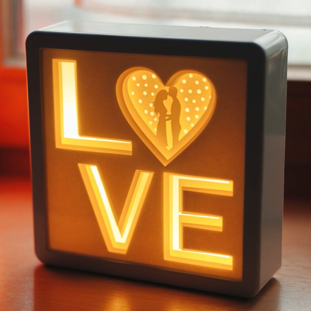 Love, LED Lichtbox kabellose Dekoration SQUARE integriert, LED - Warmweiß, fest 3D 16x5x16cm, Wohnaccessoire, Shadowbox, Papercut CiM Nachtlicht,