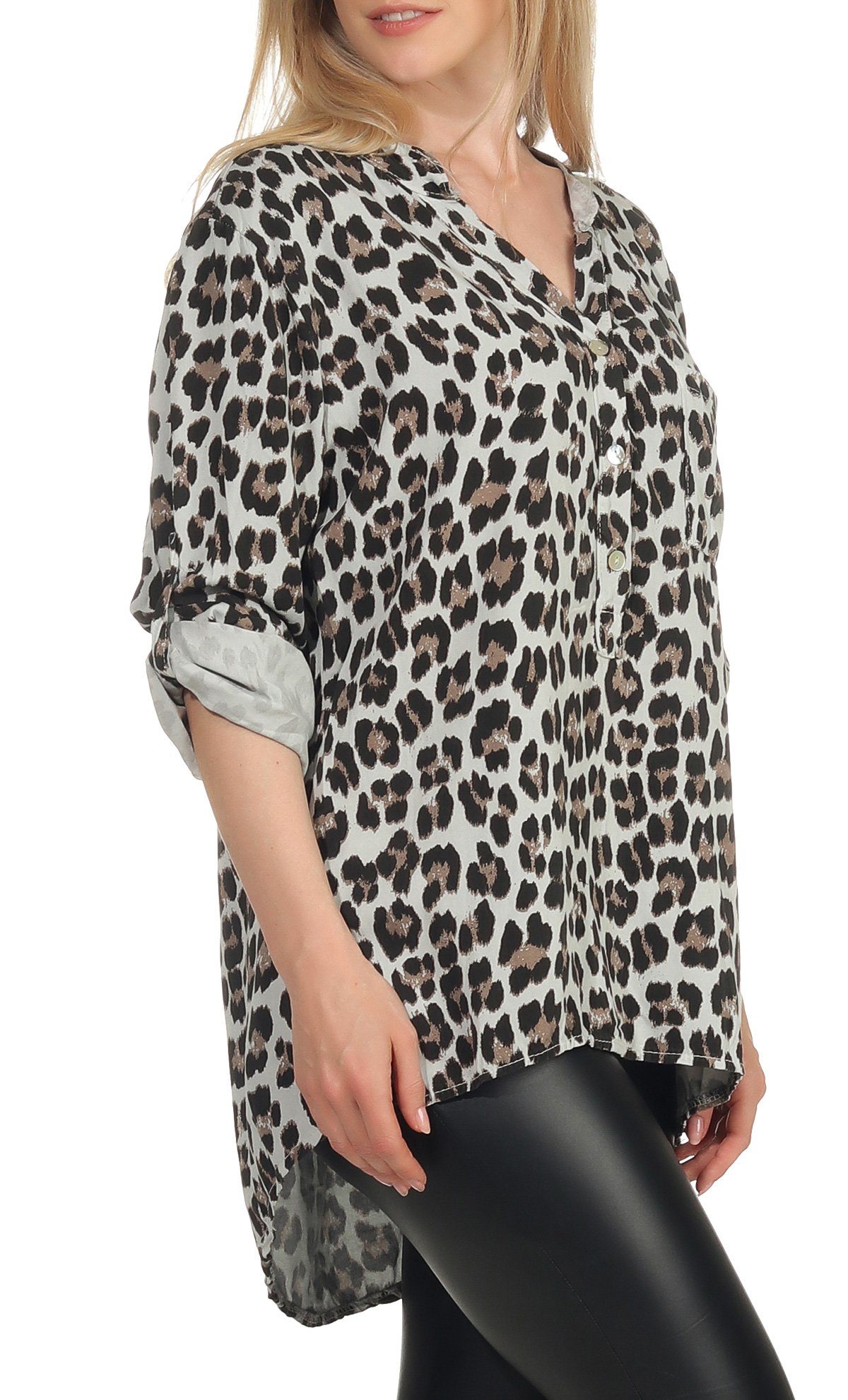 malito more than fashion Schlupfbluse malito Damen Bluse mit Leo Muster, Tunika mit ¾ Armen, Longsleeve Animal Print mit 3/4 Armen Einheitsgröße