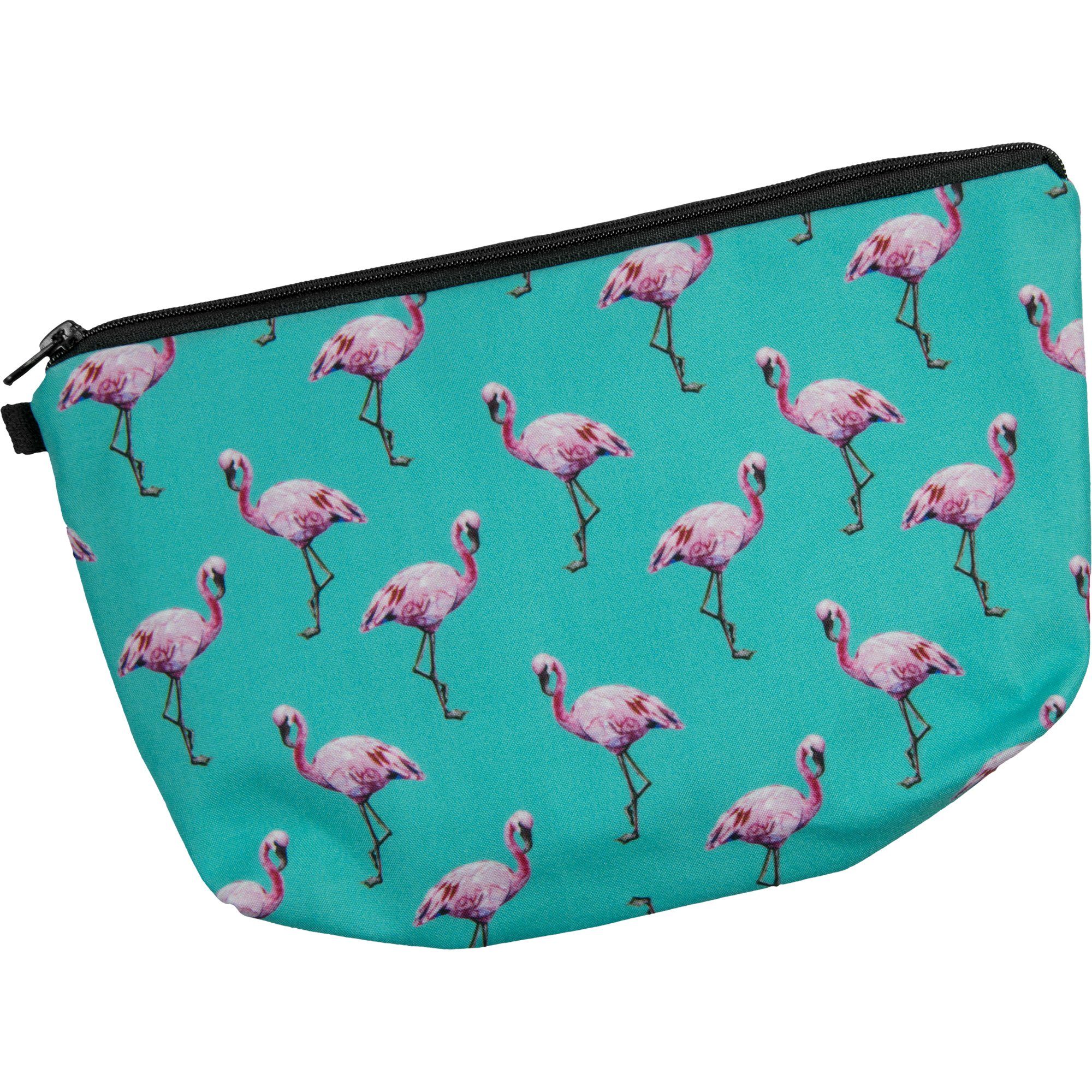 Flamingo – Schminktasche Design Kosmetiktasche Make-up Tasche, cosey Flamingo Türkis und Kulturbeutel