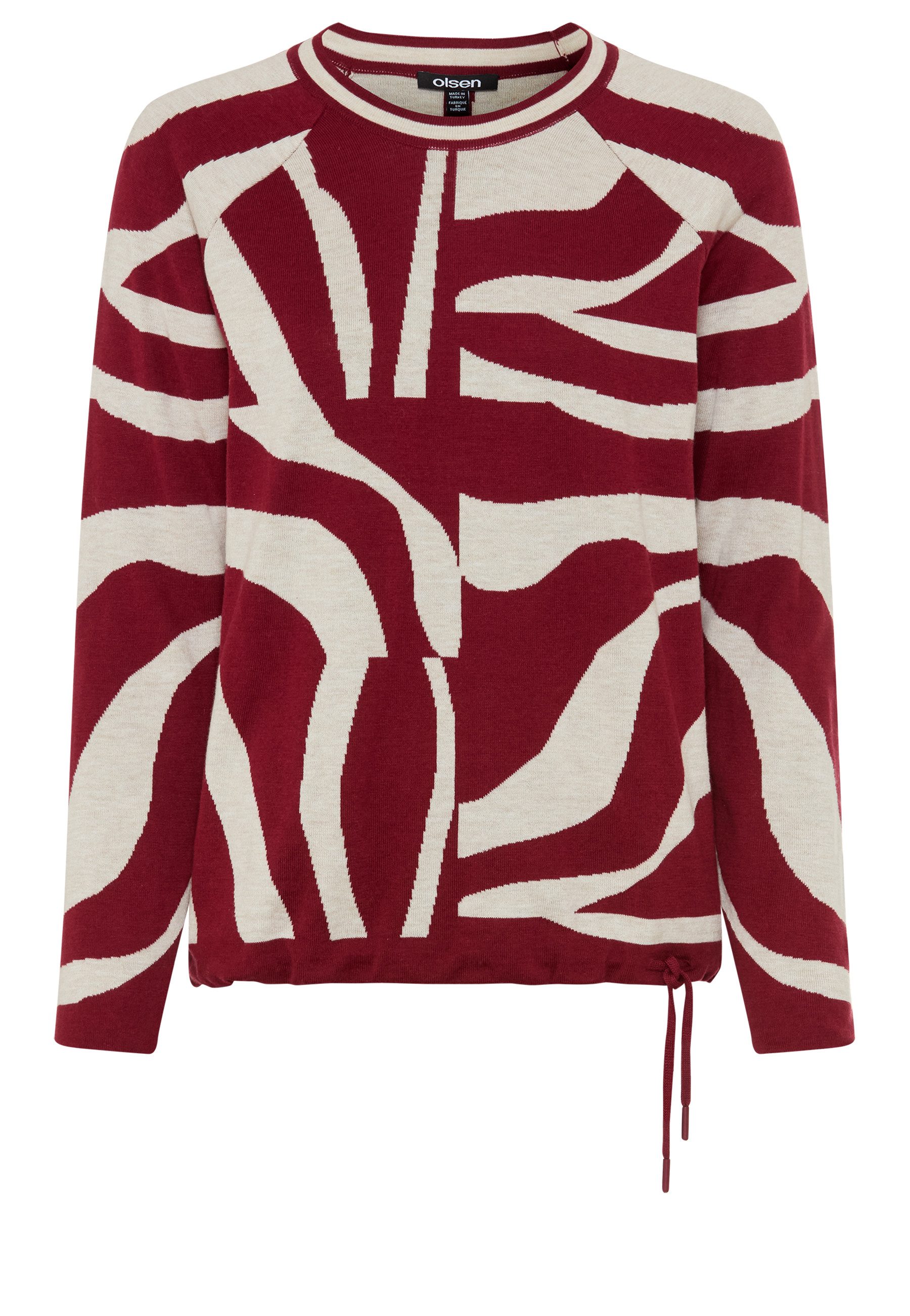 Olsen Strickpullover mit Panneaux-Dessin und Tunnelzugsaum