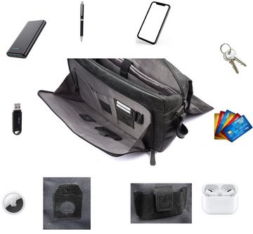 TUSC Messenger Bag Creton, Premium Ledertasche für Laptop bis 17,3 Zoll mit versteckten Magneten