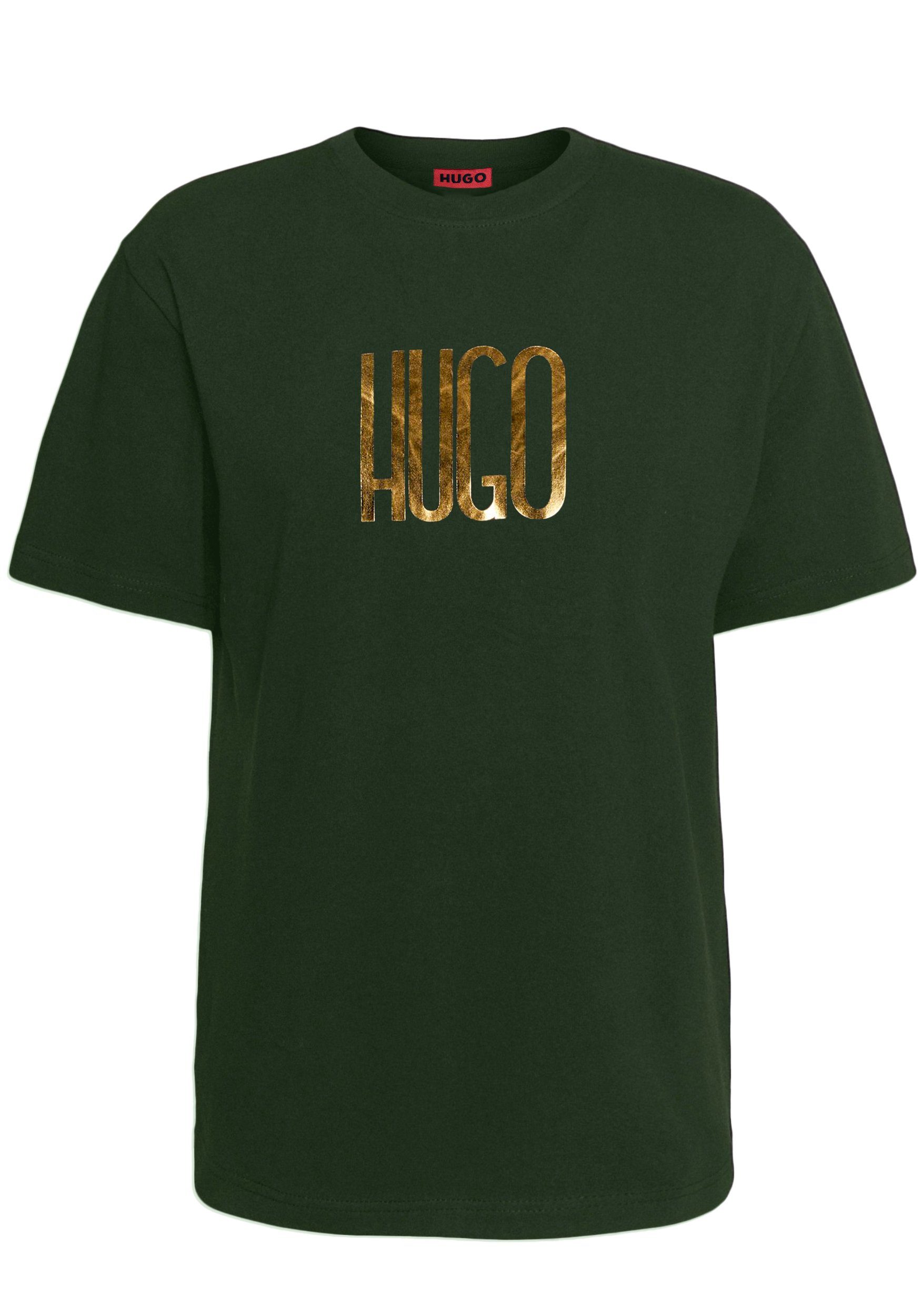 HUGO T-Shirt Hugo Dartlap Logo Print auf der Brust Grün