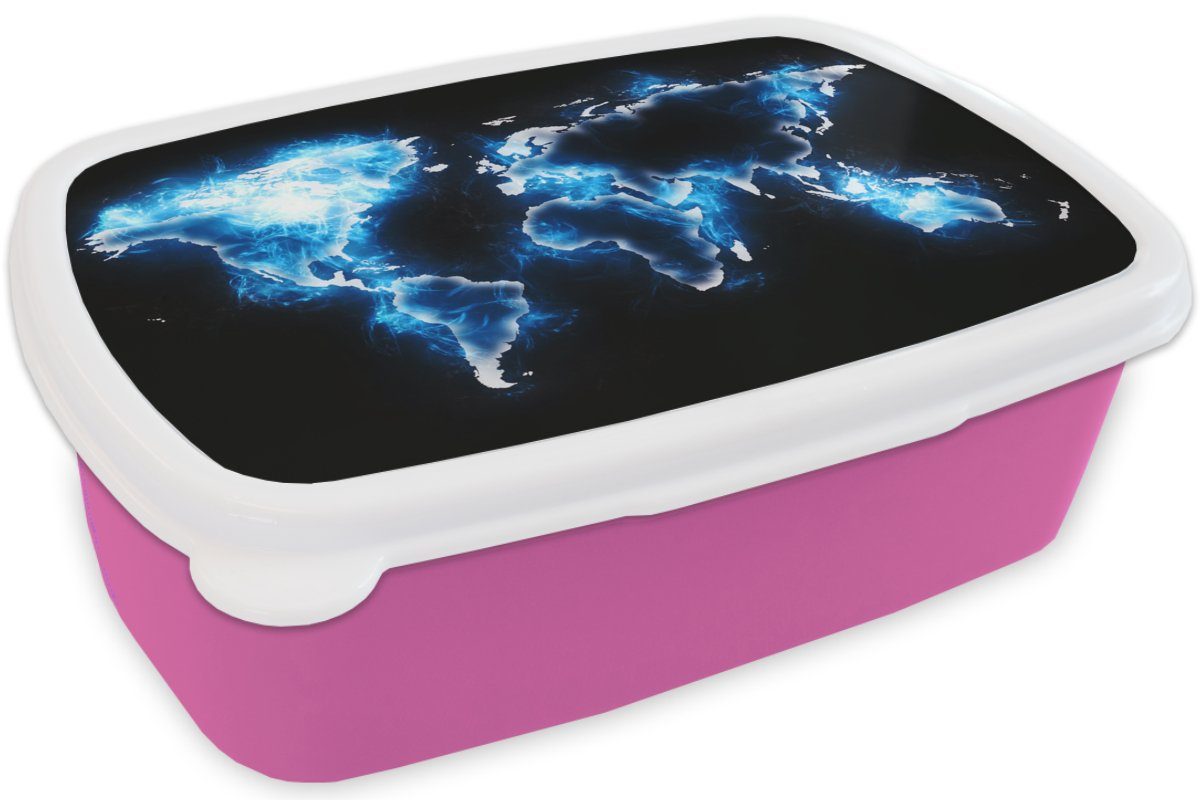- Schwarz, Weltkarte Mädchen, Brotbox rosa Kunststoff Blau (2-tlg), MuchoWow Snackbox, - Kunststoff, Erwachsene, für Kinder, Lunchbox Brotdose