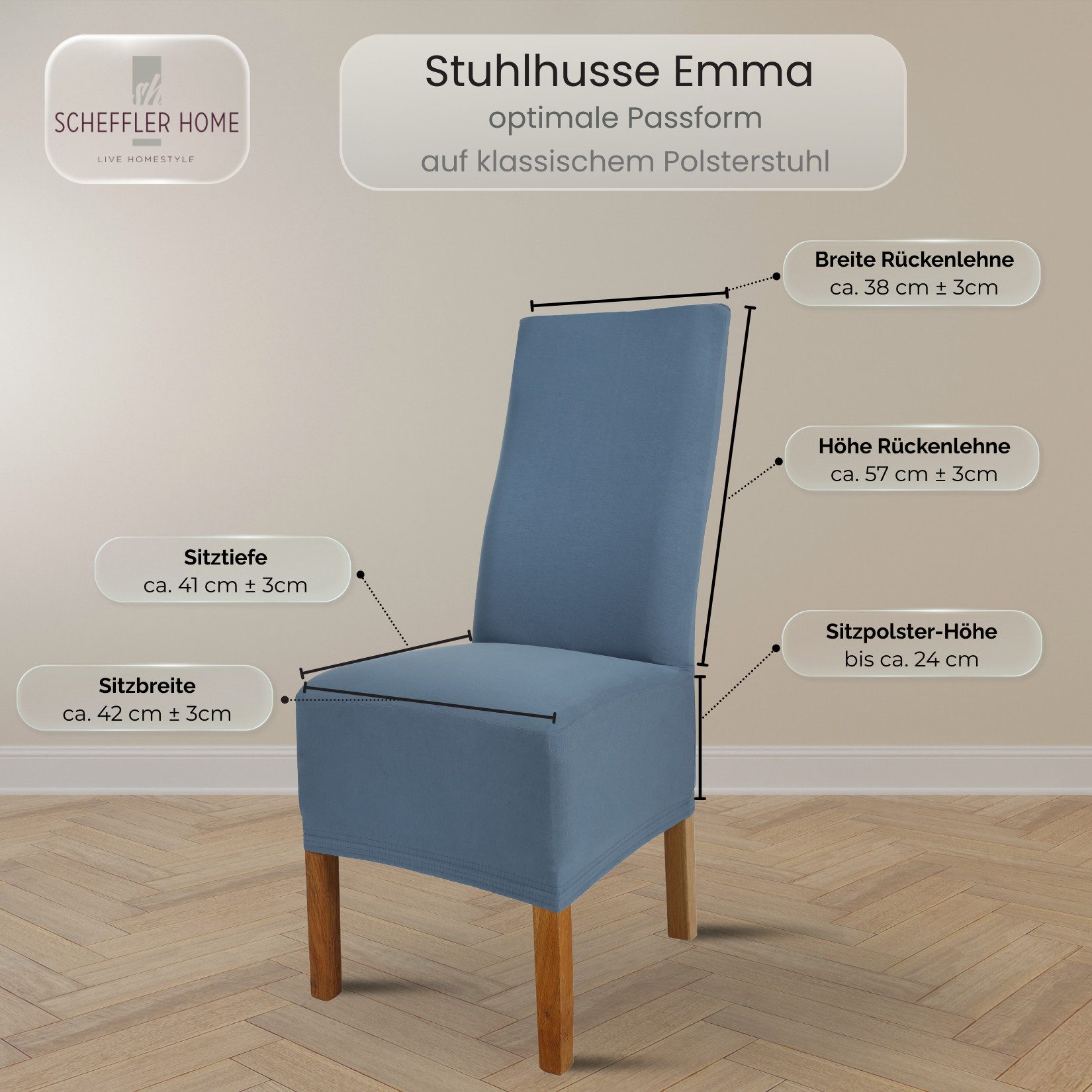 sh SCHEFFLER-HOME LIVE HOMESTYLE Stuhlhusse Moderner Stuhlbezug "Emma" aus elastischer Baumwolle Cottina, abnehmbarer & waschbarer Spannbezug für Stühle