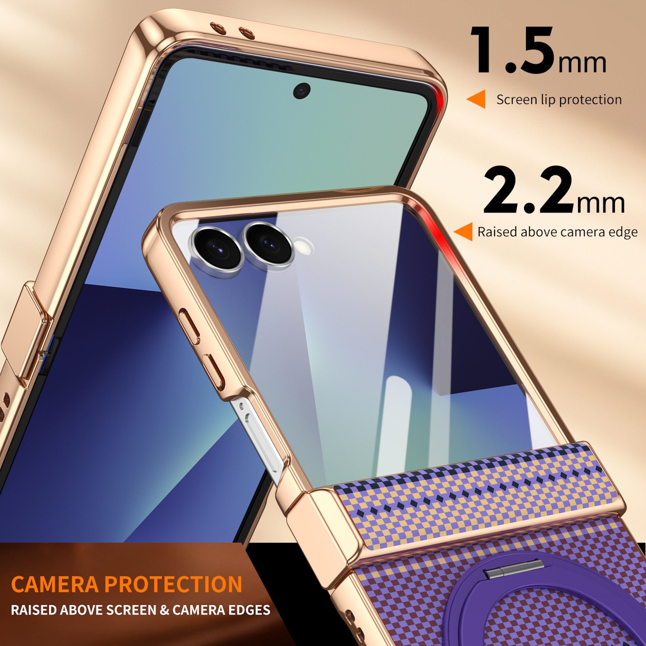 Wigento Handyhülle Samsung Galaxy Z Flip8 5G Dreh Kipp Magnetring H9 Schutzglas Lila 6,90 und 4,1 Zoll, Scharnier Schutz, Displayschutz, erhöhte Ränder, Magneti – Bild 5 von 5