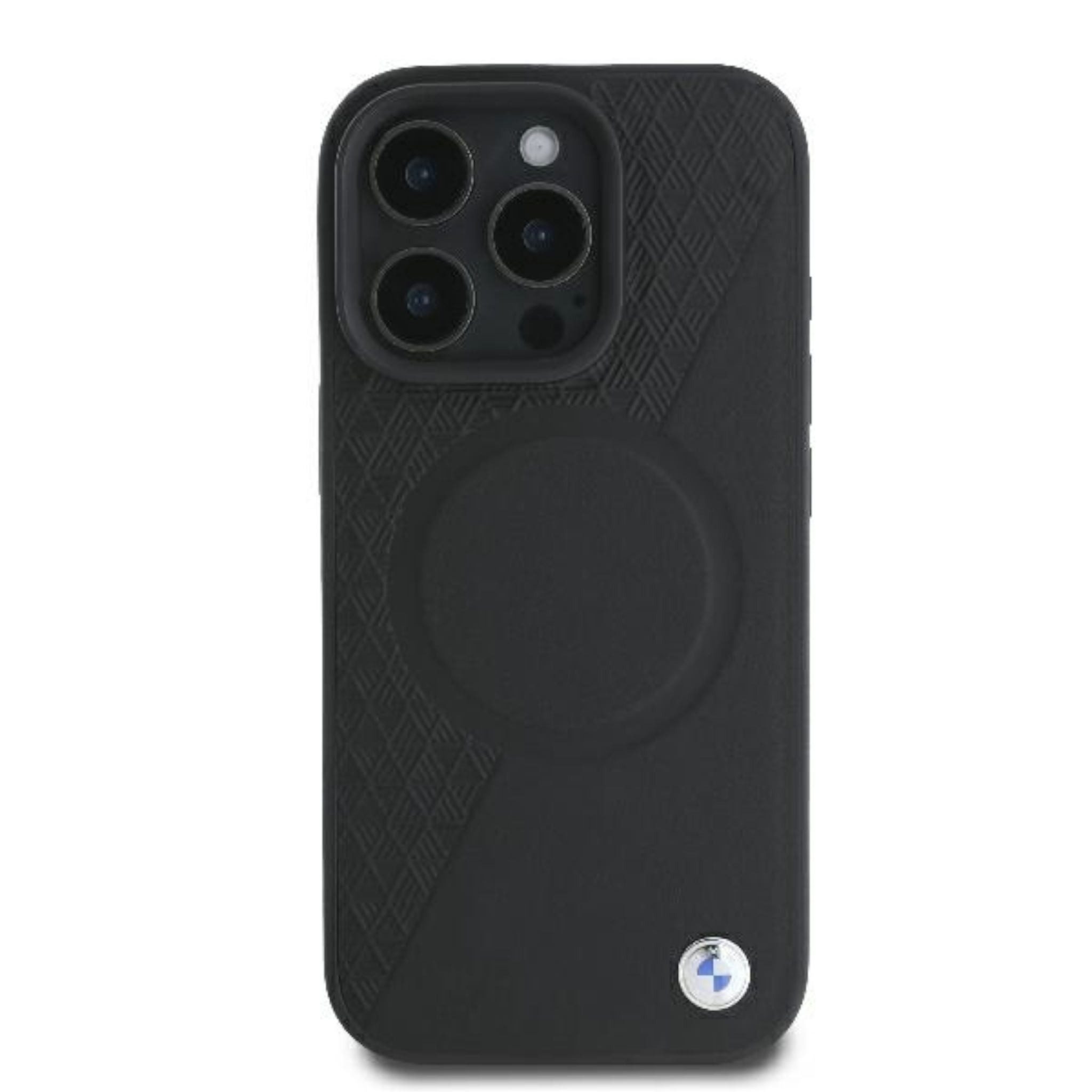 BMW Smartphone-Hülle BMW Apple iPhone 16 Pro Sign Leather Half Textured And Circle MagSafe
