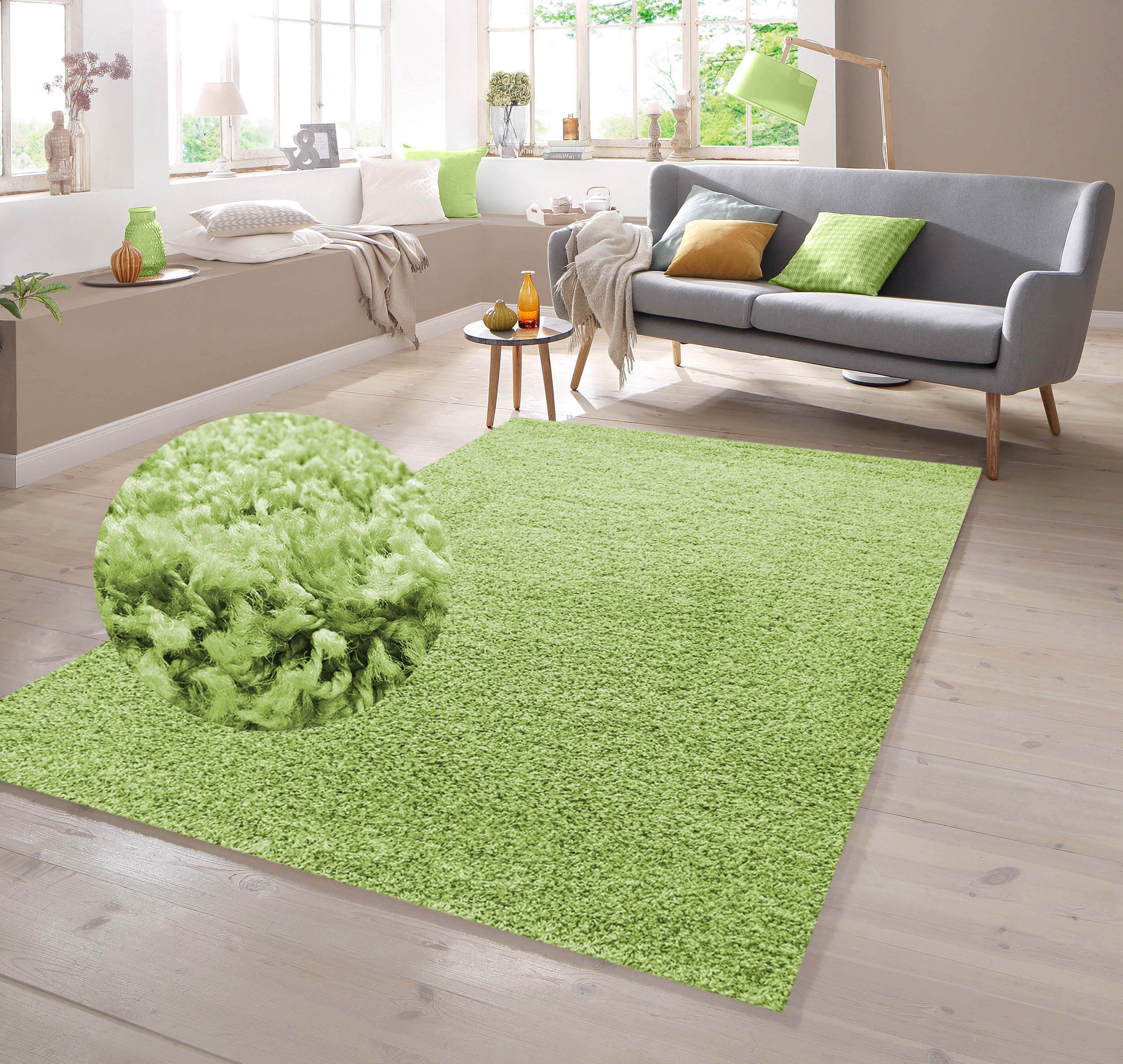 TeppichHome24 Teppich Shaggy Teppich in Uni Design Grün, rund günstig online kaufen