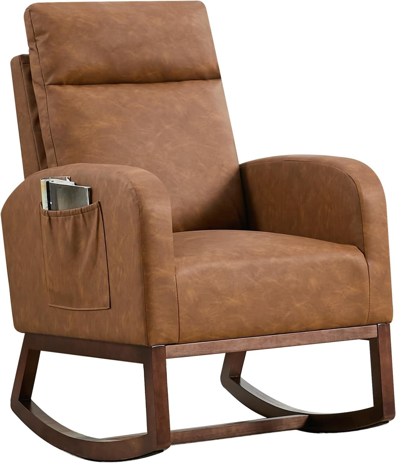 GarveeMore Schaukelstuhl mit Seitentasche,hoher Rückenlehne,gepolsterter Si günstig online kaufen