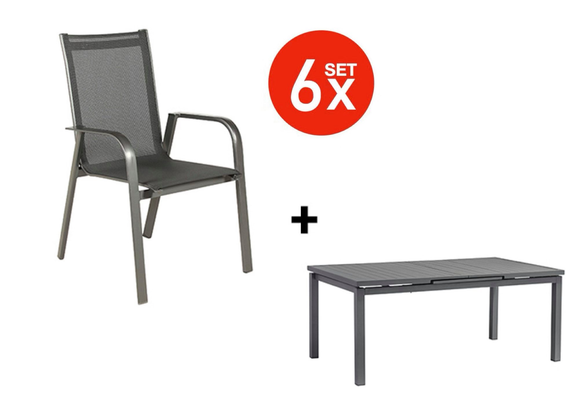 acamp Garten-Essgruppe Stapelsessel Set 7-teilig, Ausziehtisch 180-240 cm, Aluminium, (Spar-Set, 7-tlg., Gartenmöbel Set), Aluminium, wetterfest, stapelbar, Ausziehtisch, gastronomietauglich