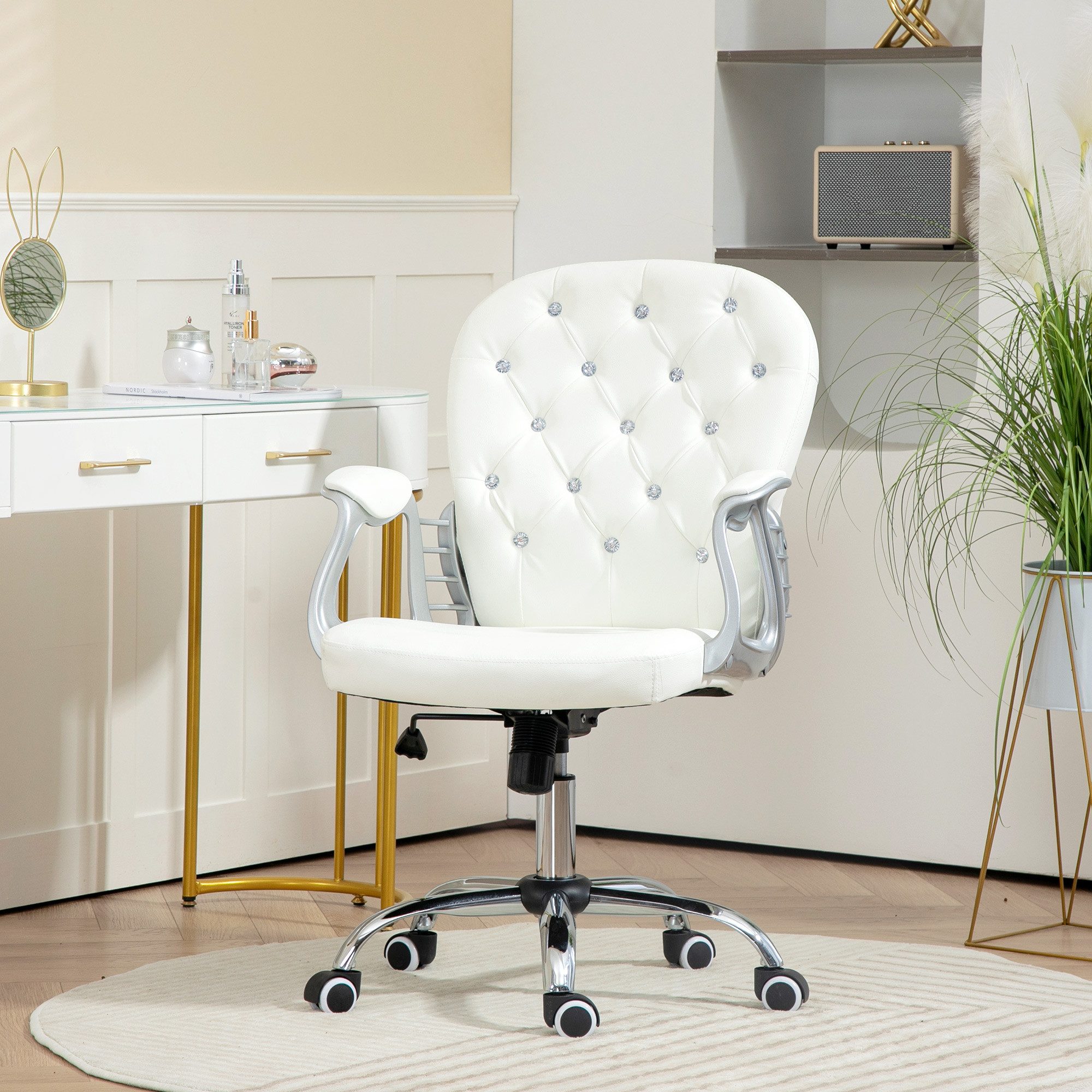 Vinsetto Bürostuhl Homeoffice Stuhl mit Kunstlederoptik höhenverstellbar Drehstuhl (Chefsessel, 1 St), für Wohnzimmer, Büro, Weiß