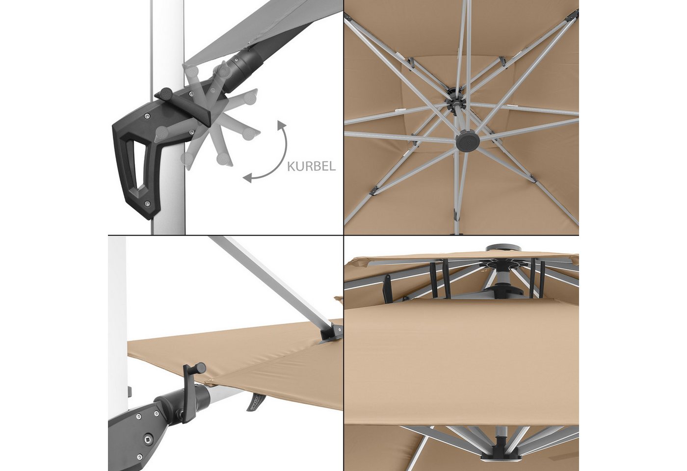 Thumbnail - anndora-sonnenschirm Ampelschirm mit Aluminiumgestell, LxB: 350x350 cm, wasserabweisende Beschichtung - Kurbelmechanik -...