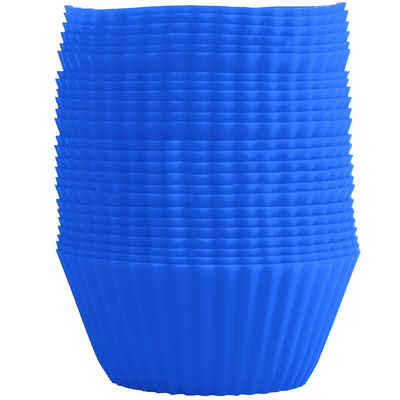 GOURMEO Backblech Reusable Blue Silicone Muffin Cups, Silikon, 25 Blaue Muffinförmchen aus Silikon - wiederverwendbar und BPAfrei