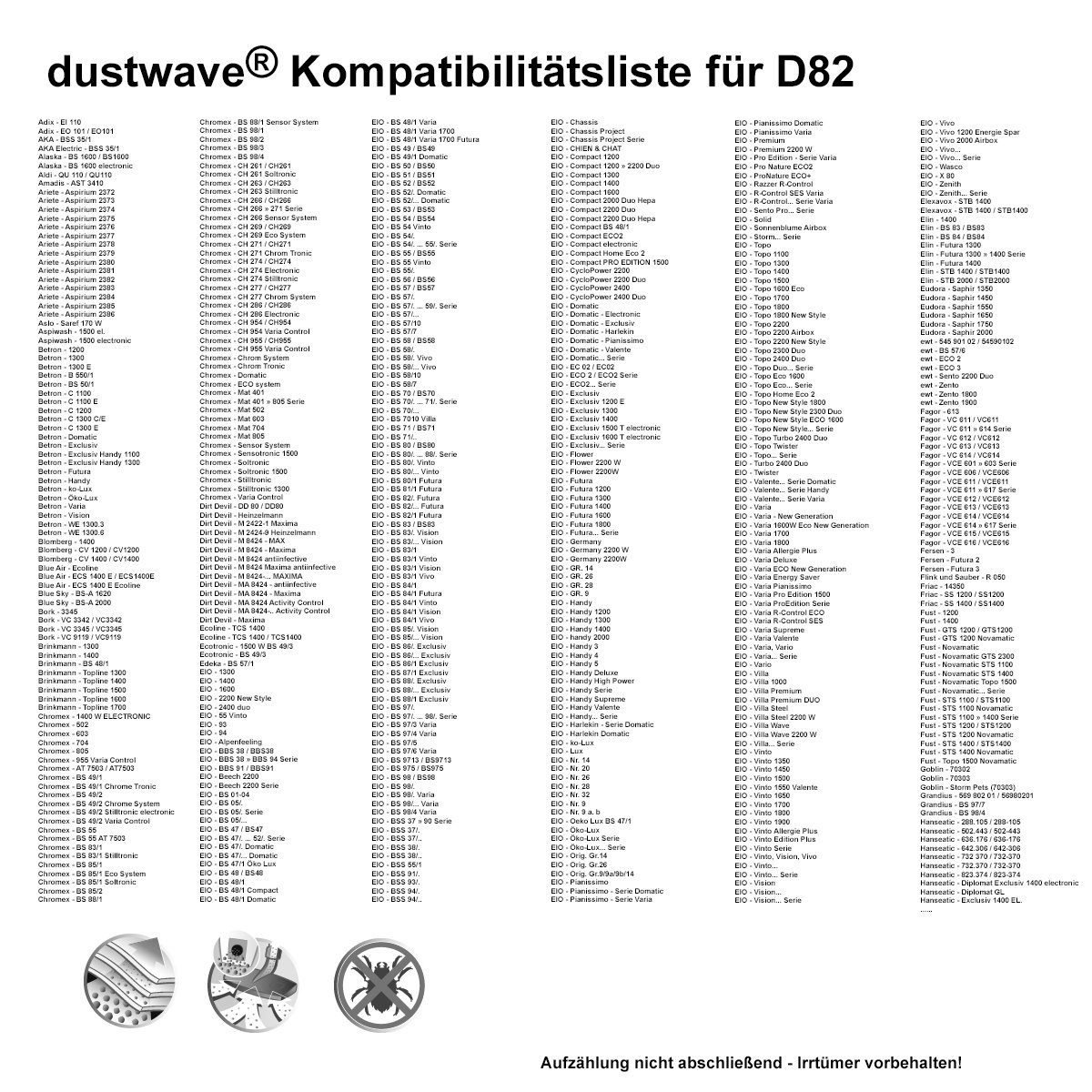 Hepa-Filter + St., Aspirium Ariete 20 (ca. Dustwave 2372…. 2386 Megapack, Serie, passend zuschneidbar) - Megapack, Staubsaugerbeutel Staubsaugerbeutel 15x15cm für 2 20