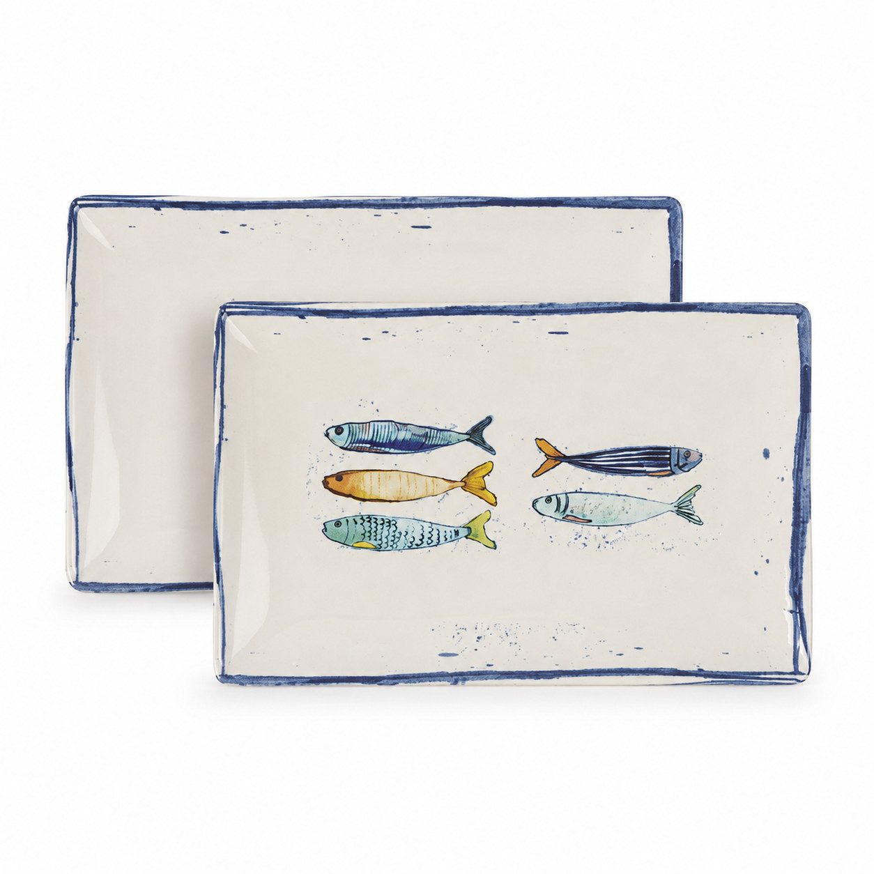 WestCraft Speiseteller Teller, mediterran mit Sardinen-Motiv, Maritime Servierplatte 20×13cm, (2 St), 2er Set, hochwertig und robust - langlebig und vielseitig einsetzbar