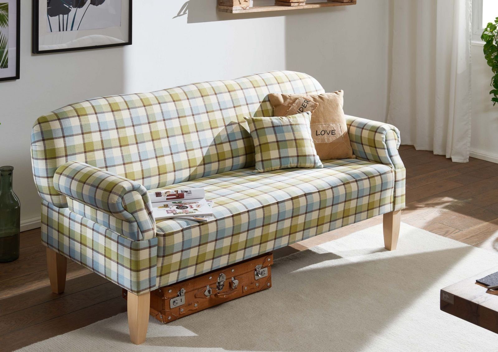 Massivmoebel24 Sofa, Küchensofa 188x78x97 hell kariert EDINBURGH günstig online kaufen