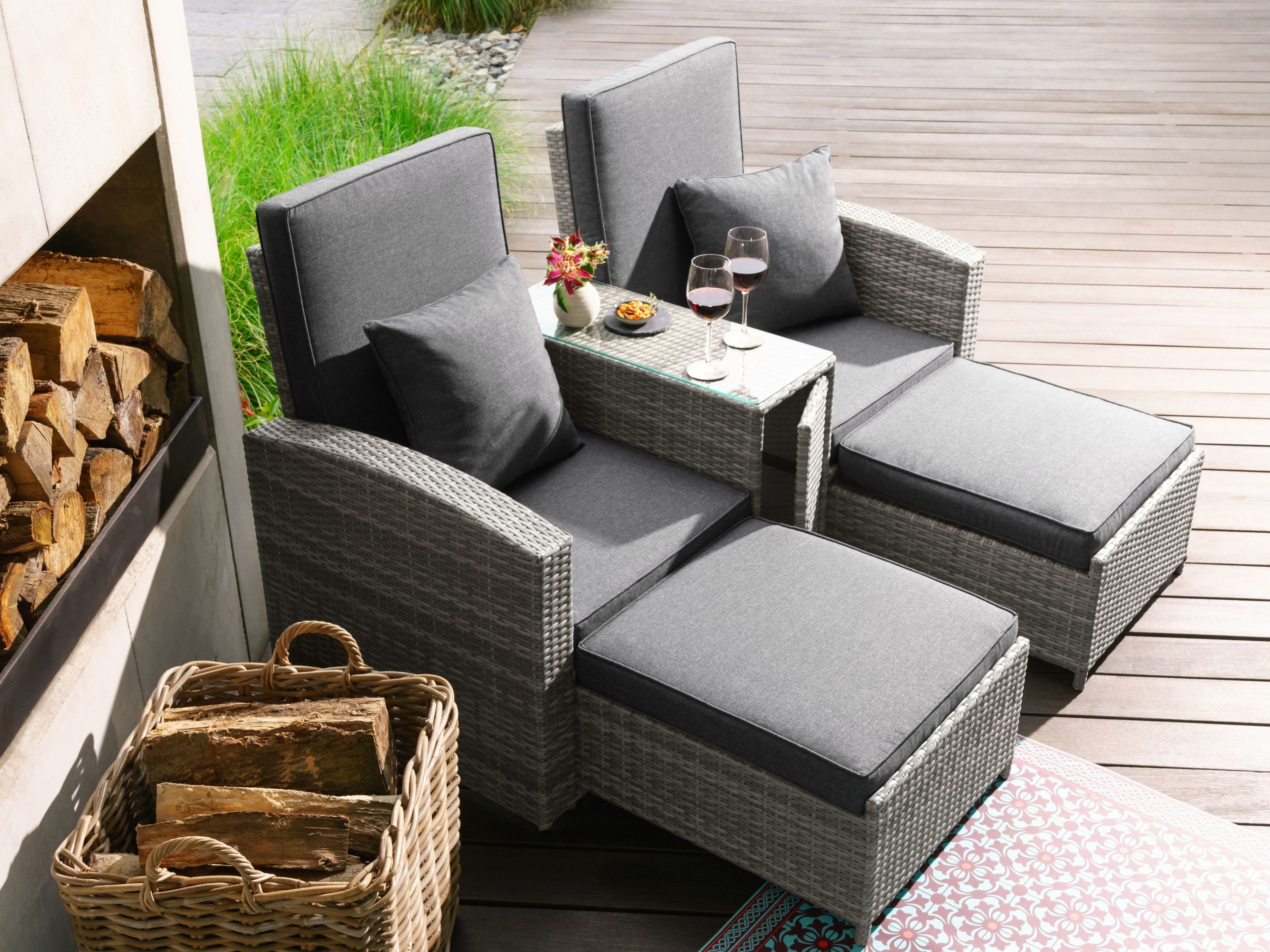 Gartenlounge-Set KONIFERA Auflagen Singapur, inkl. (9-tlg), Polyrattan/Stahl, verstellbar,