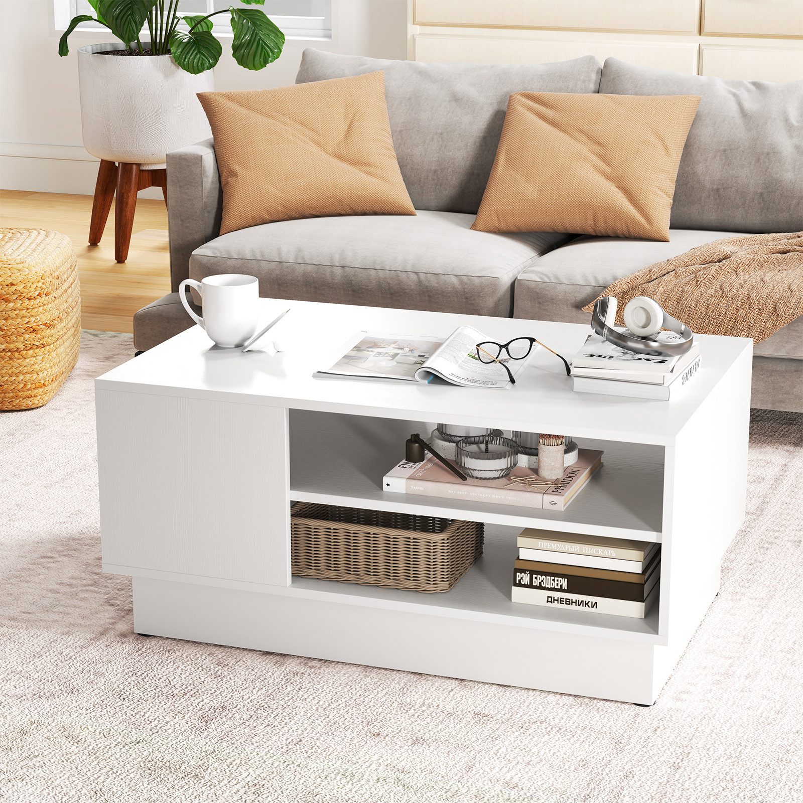 COSTWAY Couchtisch, Holz mit Stauraum, Sofatisch günstig online kaufen
