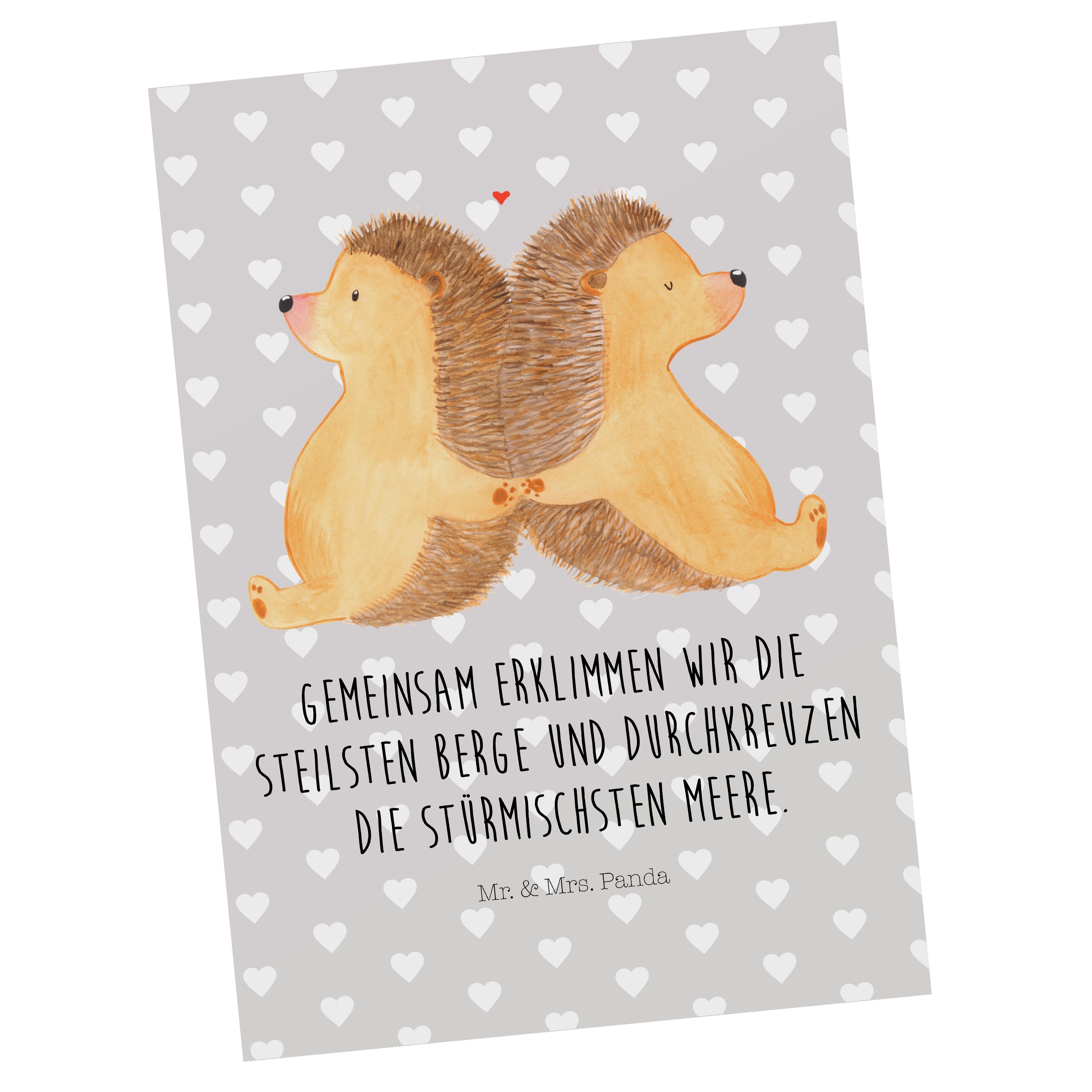Mr. & Mrs. Panda Postkarte Igel händchenhaltend - Grau Pastell - Geschenk, Liebe, glücklich, Dan