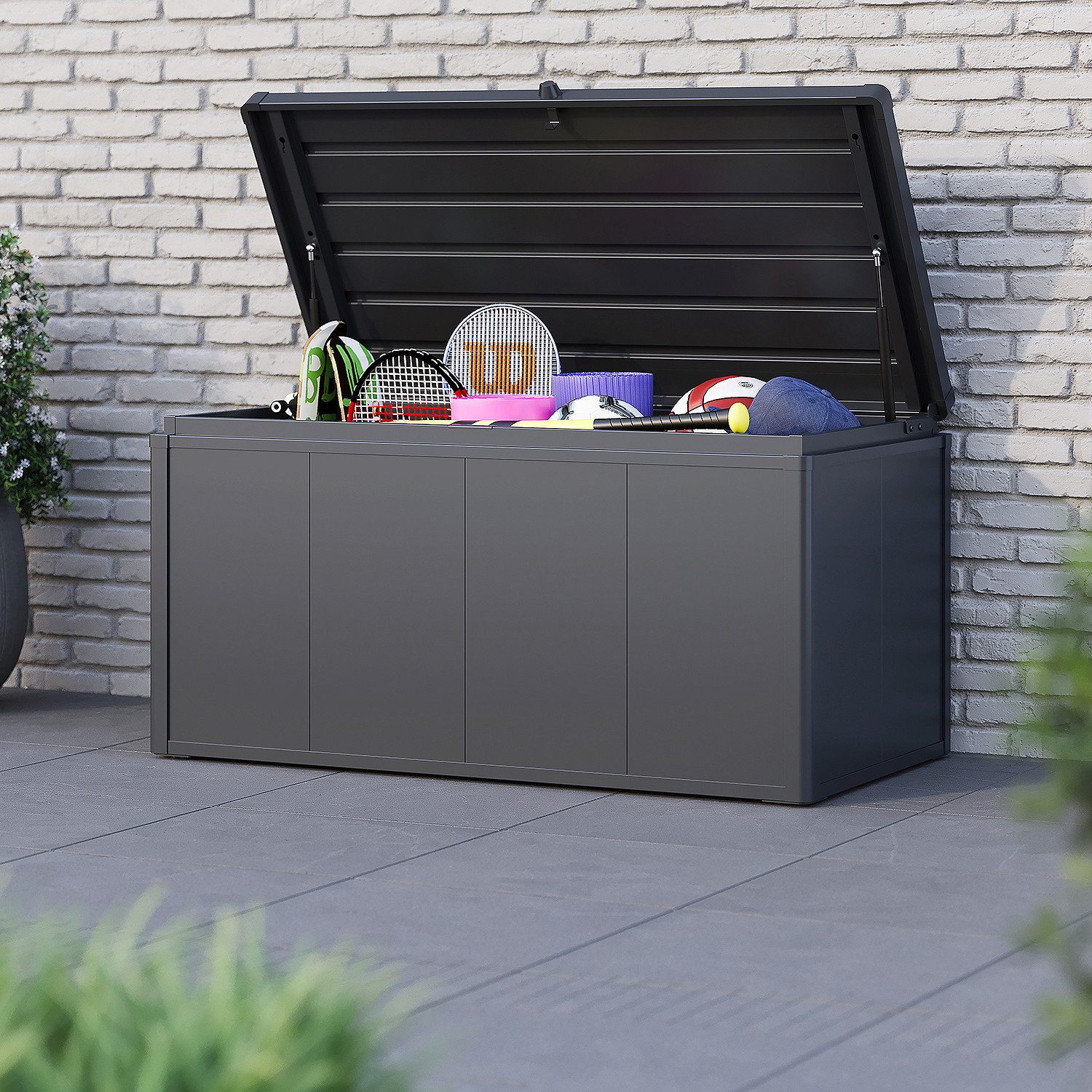 Weide Gartenbox Aufbewahrungsbox 450 L aus verzinktem Stahl wetterfest in Anthrazit