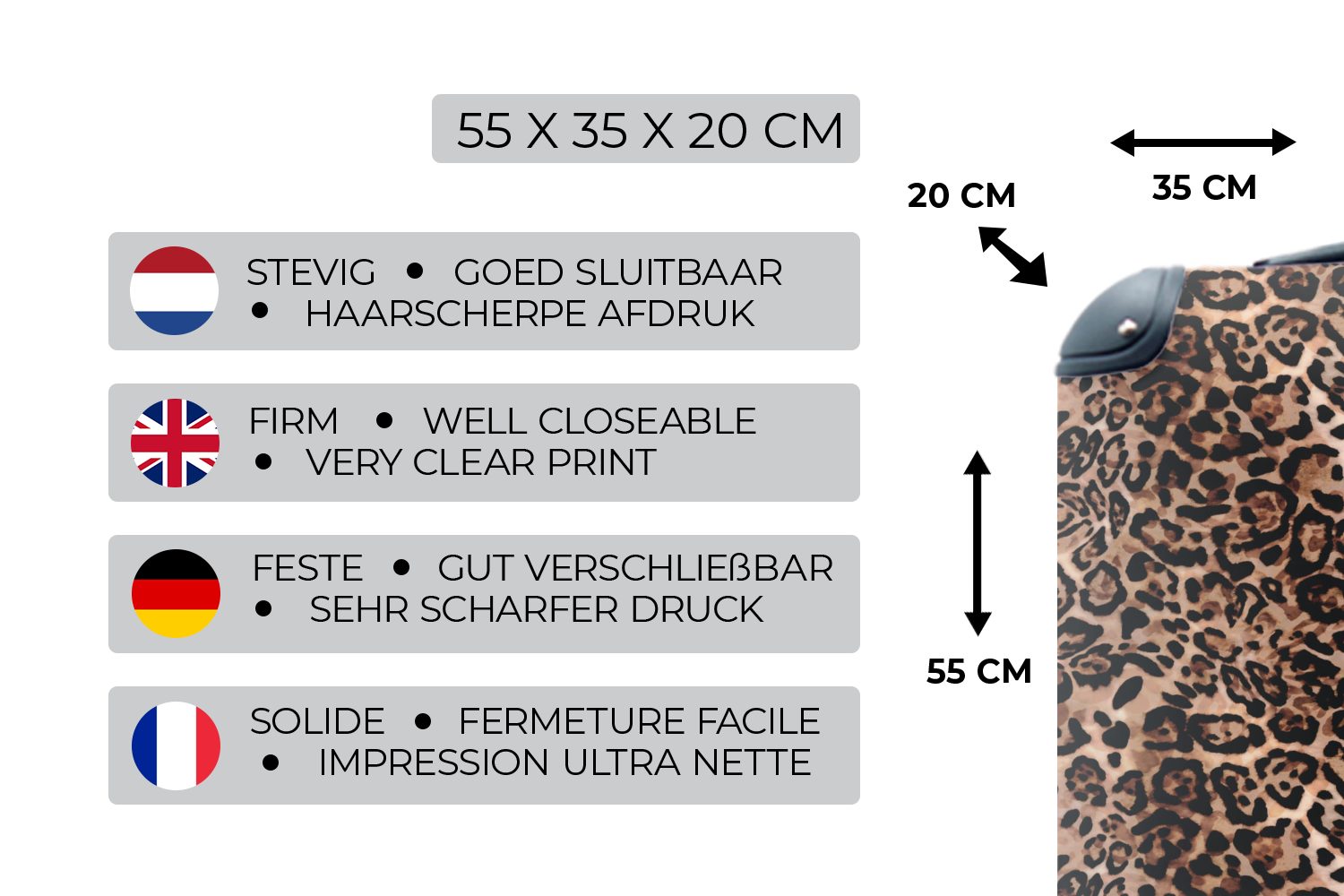 MuchoWow Handgepäckkoffer Tiermuster - Leopard - Design - Luxus, 4 Rollen, Reisetasche mit rollen, Handgepäck für Ferien, Trolley, Reisekoffer