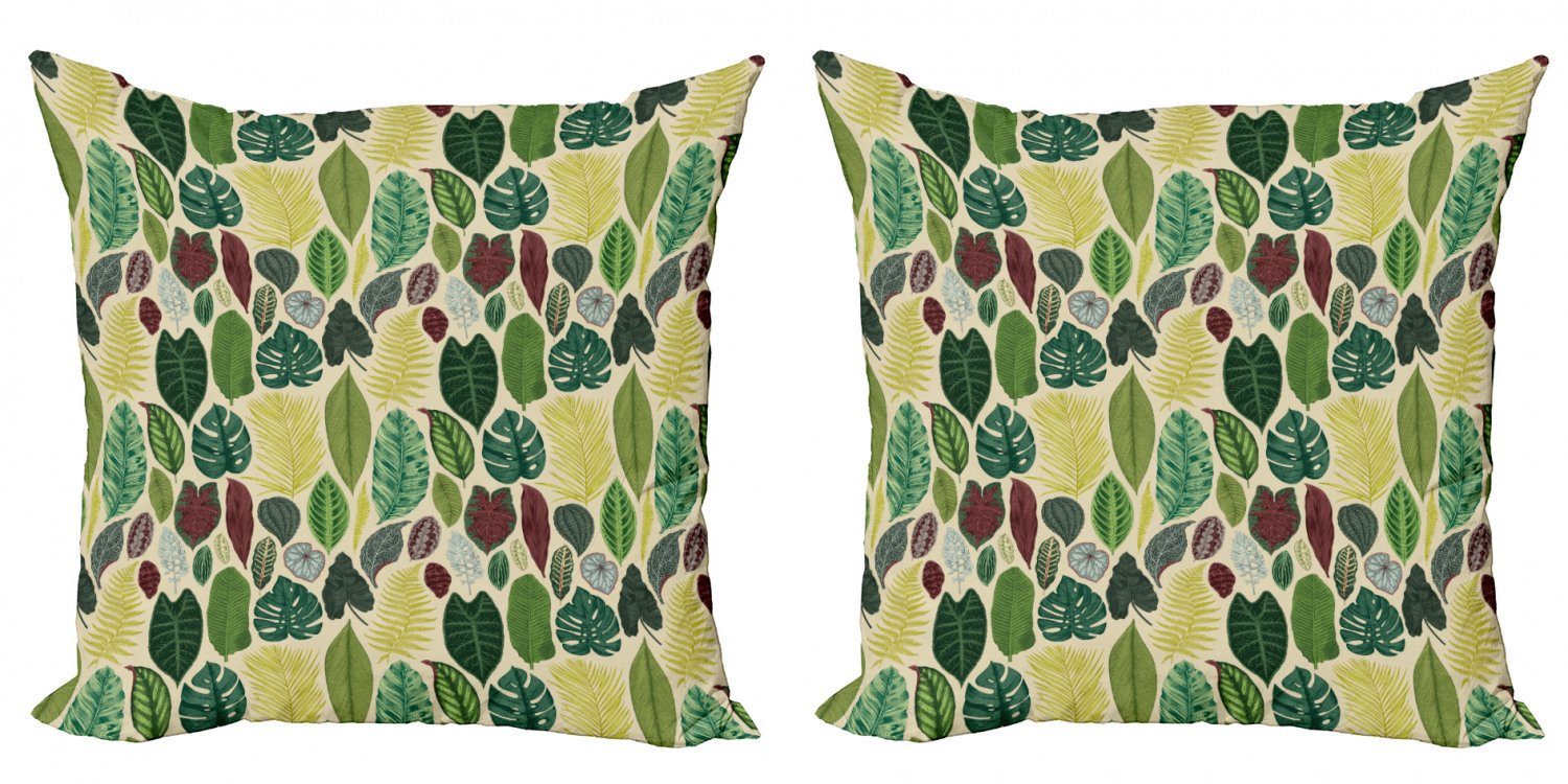 (2 Abakuhaus Doppelseitiger Digitaldruck, Modern Stück), Kissenbezüge Details Accent Verschiedene Tropisch Blätter