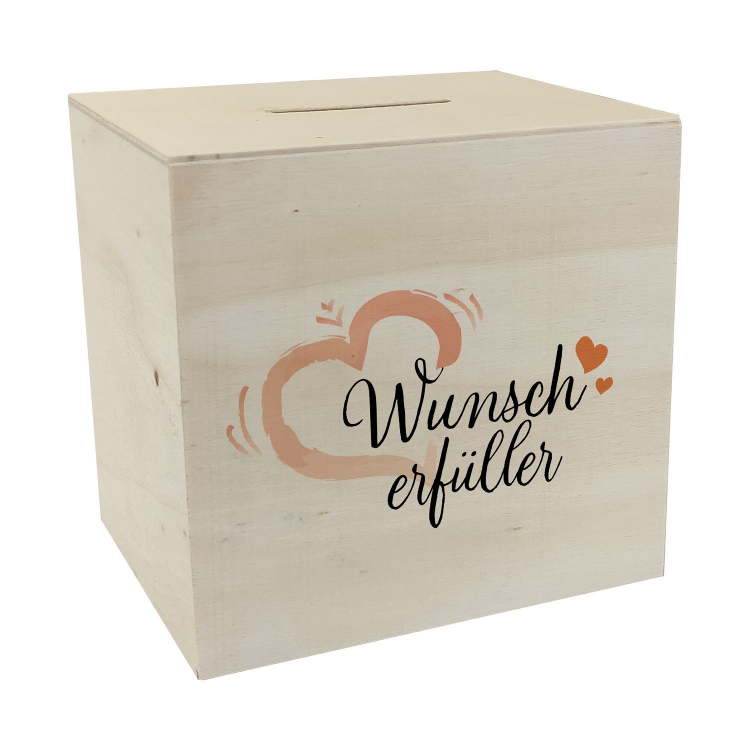 speecheese Spardose Spardose aus Holz mit Herzmotiv und Text - Wunscherfüller mit Herzchen