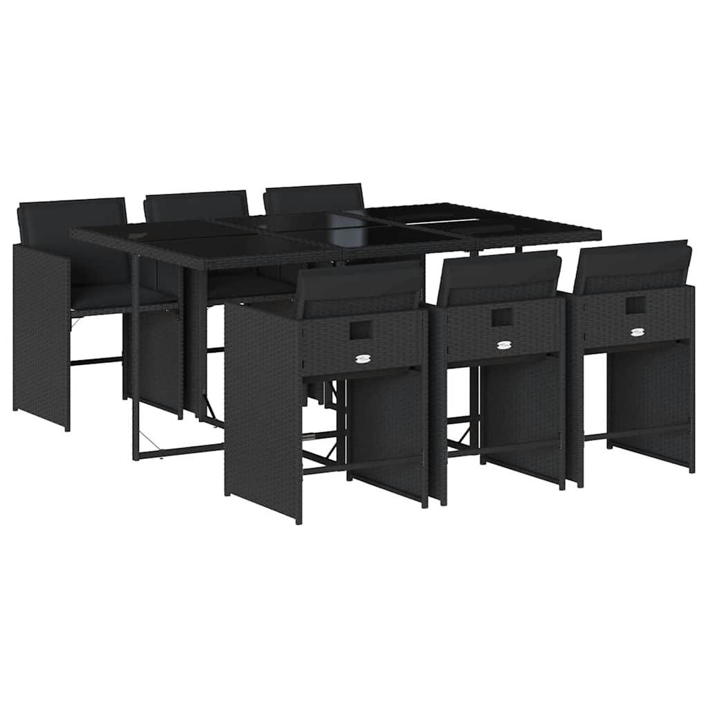 vidaXL Garten-Essgruppe 7-tlg. Garten-Essgruppe mit Kissen Schwarz Poly Rattan, (6-tlg)