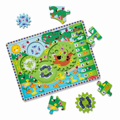 Melissa & Doug Steckpuzzle Tierjagd-Puzzle aus Holz mit drehenden Zahnrädern, 24 Puzzleteile