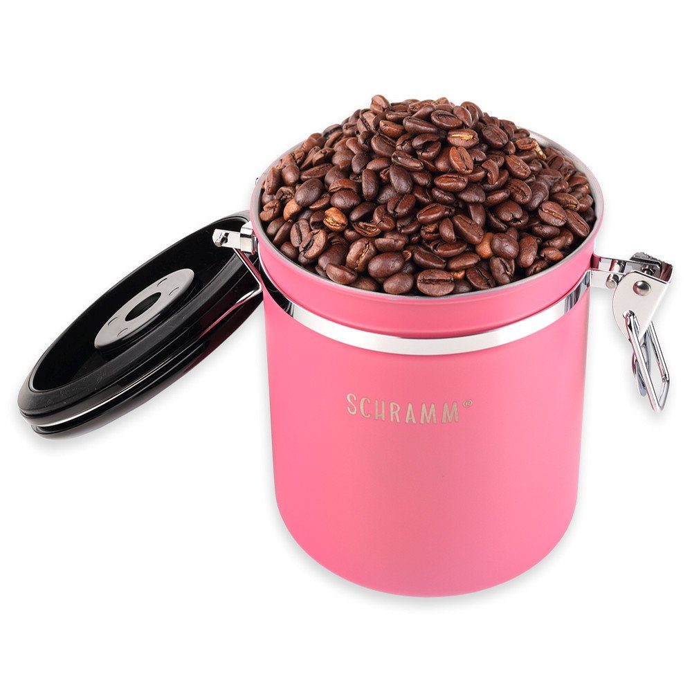 pink 15cm mit Schramm® Farben aus ml Edelstahl Höhe: Dosierlöffel Kaffeebehälter 1500 Kaffeedosen in 10 Kaffeedose Schramm Kaffeedose