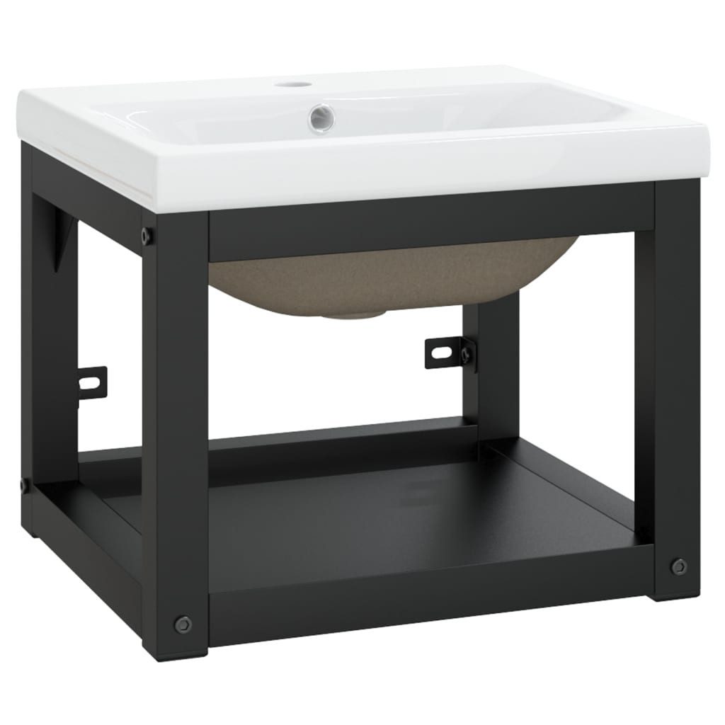vidaXL Badregal Badezimmer-Waschtischgestell mit Waschbecken Schwarz Eisen, 1-tlg.