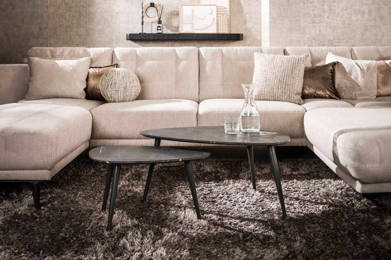 KAWOLA Couchtisch PARANA (Set, 2-St), Holz schwarz dreieckig