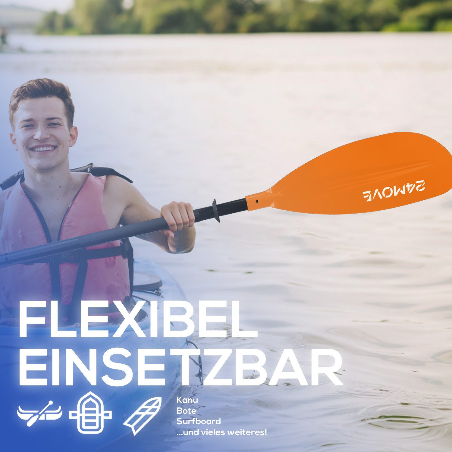 24Move Doppelpaddel, Stand Up Paddle Aluminium SUP-Paddel, (Winkelverstellung, universell einstellbar, verstellbar, 2-teilig, SUP-Paddel), für Paddelboards, Kajakboot und Ruderboot