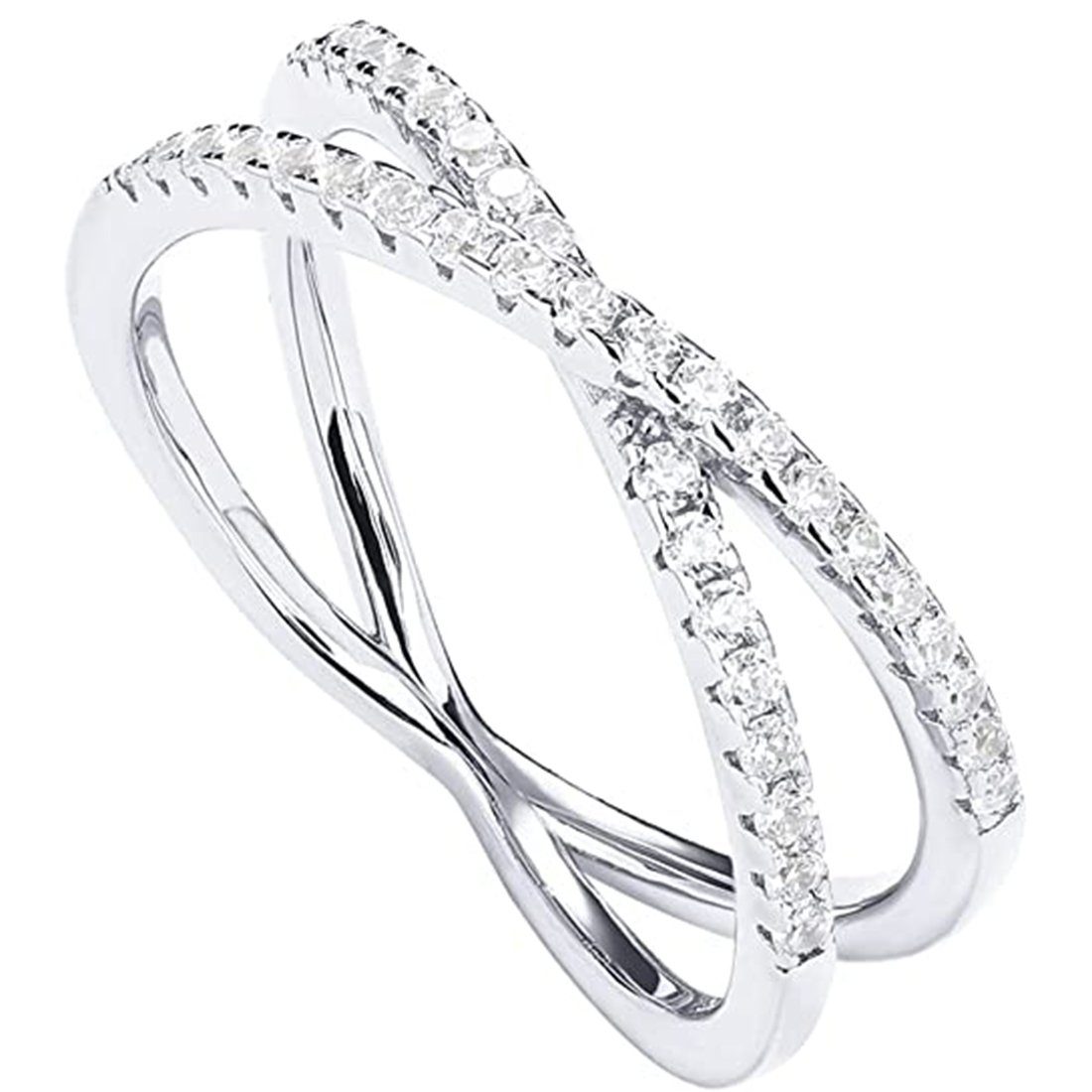 Haiaveng Fingerring Gold Plated X Ring Simulated Diamond, Criss Cross Ring for Women