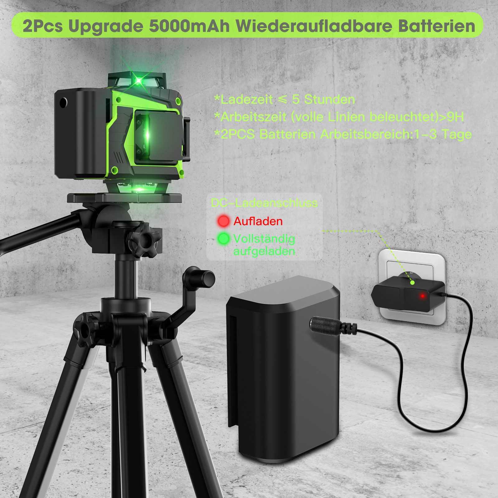 AeroAxis Kreuzlinienlaser Nivellierlaser 4×360° 16Linien, Selbstnivellierend, 4800mAh Akku, IP54, Profi-Baustellenlaser für Fliesen, Deckenmontage & Innenausbau