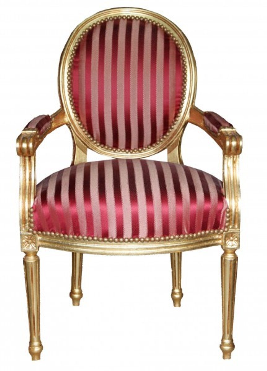 Casa Padrino Besucherstuhl Barock Salon Stuhl Bordeauxrot / Violett Streifen / Gold Mod2 Rund
