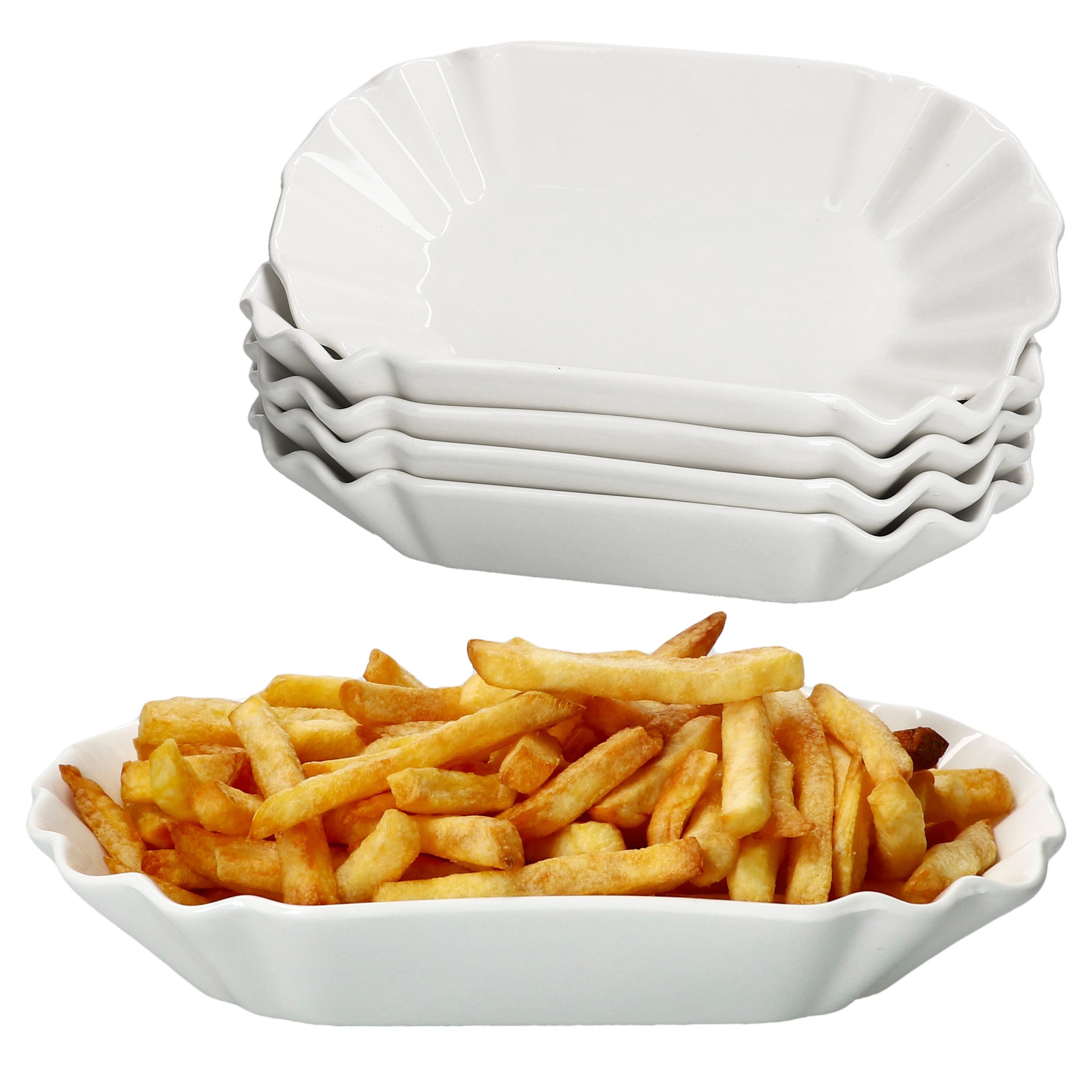 MamboCat Servierschale 6x Frietjes XL Pommesschale oval weiß Currywurst-Schale Porzellan, Porzellan