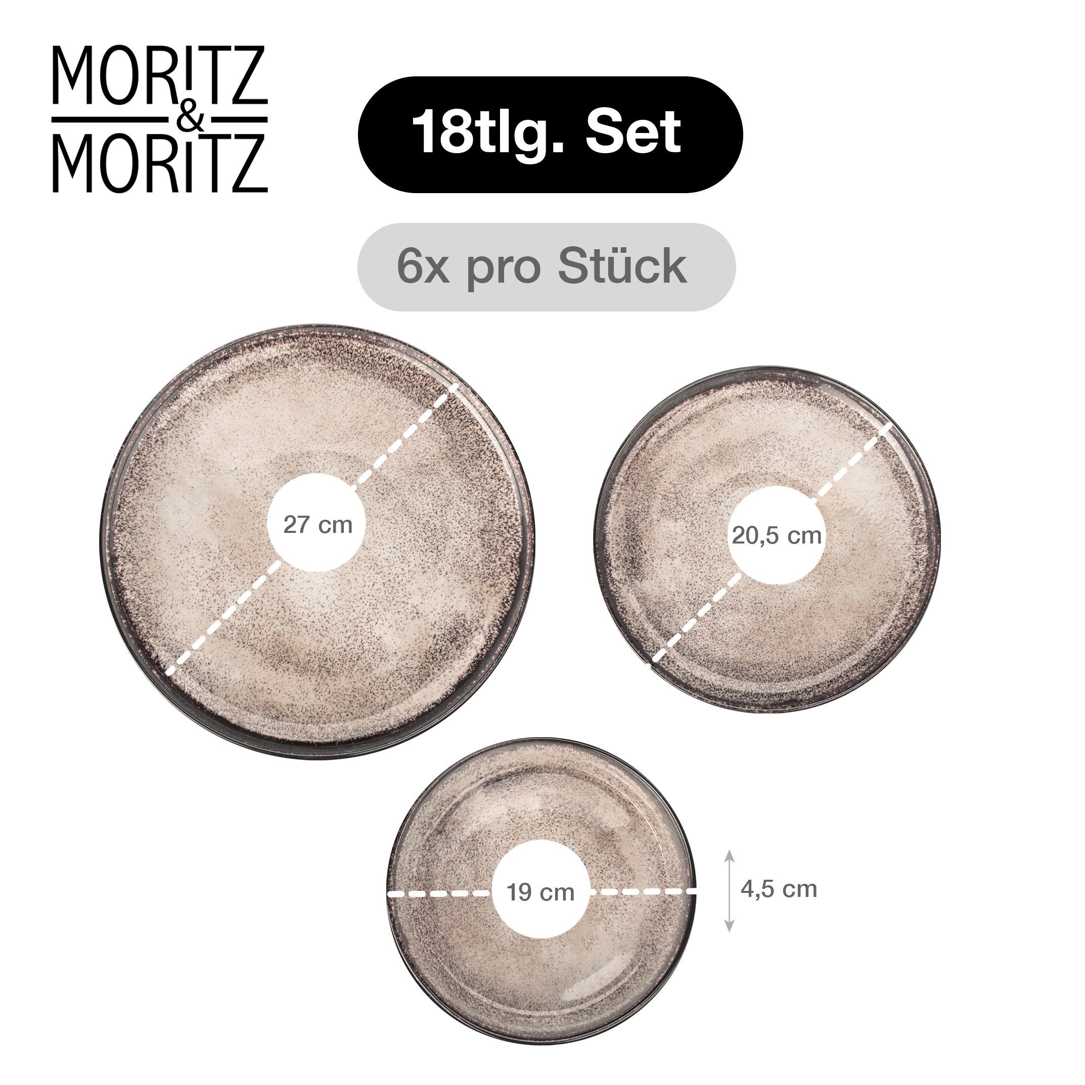 Moritz & Moritz Tafelservice VIDA Geschirrset für 6 Personen Beige (18-tlg), 6 Personen, Porzellan, Kombigeschirr für 6 Personen