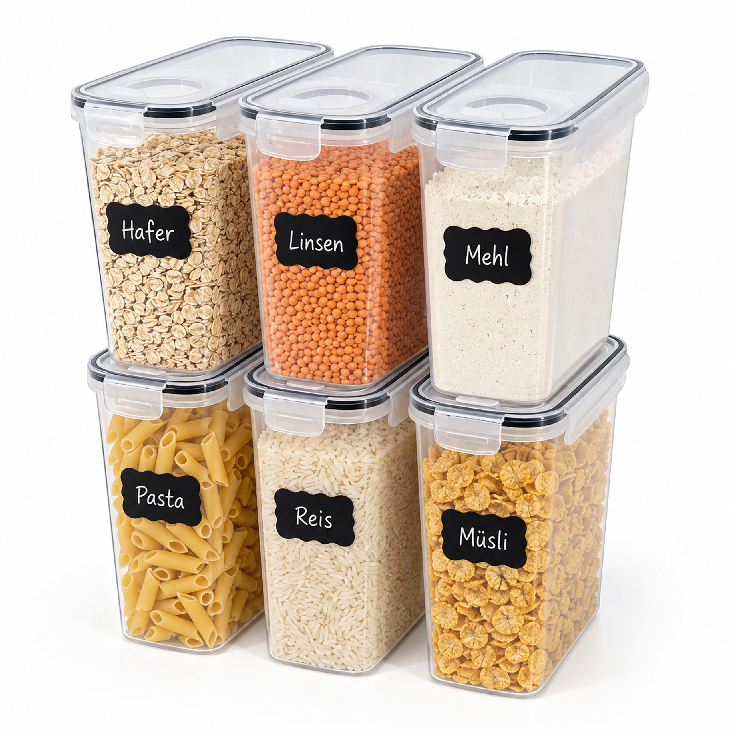 relaxdays Vorratsdose Set mit Klickverschluss, Kunststoff, (6-tlg), 2,5 Liter, 6er-Pack
