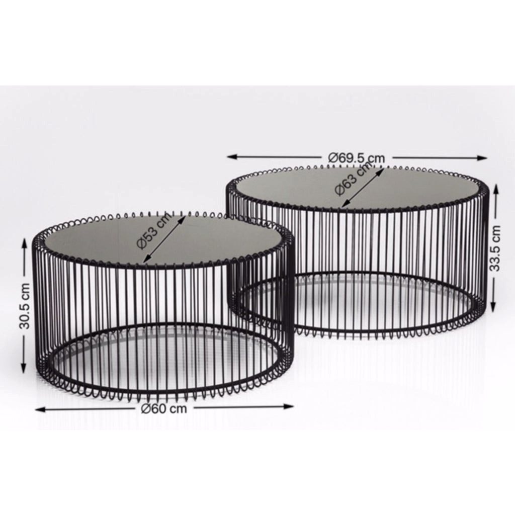 Kare Design Couchtisch Wire (2er Set), Glas, Ø70x34 cm / Ø60x31 cm
