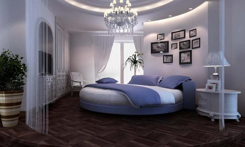 Xlmoebel Rundbett Blaues Polsterbett von XLMOEBEL mit modernem Design und Holzgestell, Made in Europa