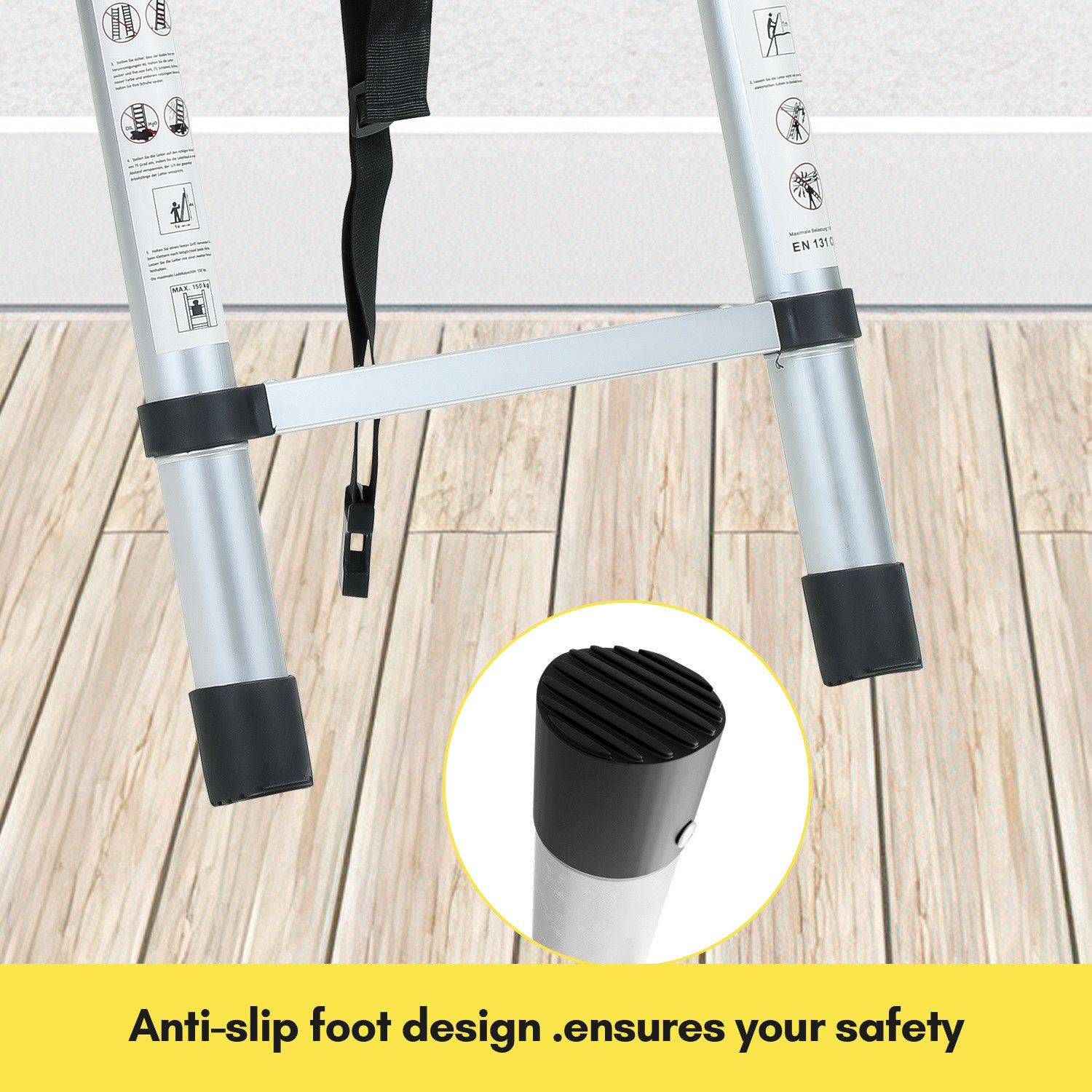 Clanmacy Premium Aluminum Telescopic Ladder, Extension Ladder, Folding Ladder, 2.0M Height, Silver (Telescopic Ladder, Extension Ladder, Folding Ladder, Sliding Ladder, Heavy-Duty Telescopic Ladder, High-Quality Aluminum Material), Effortless Portability, Independent Locking, Foolproof Operation