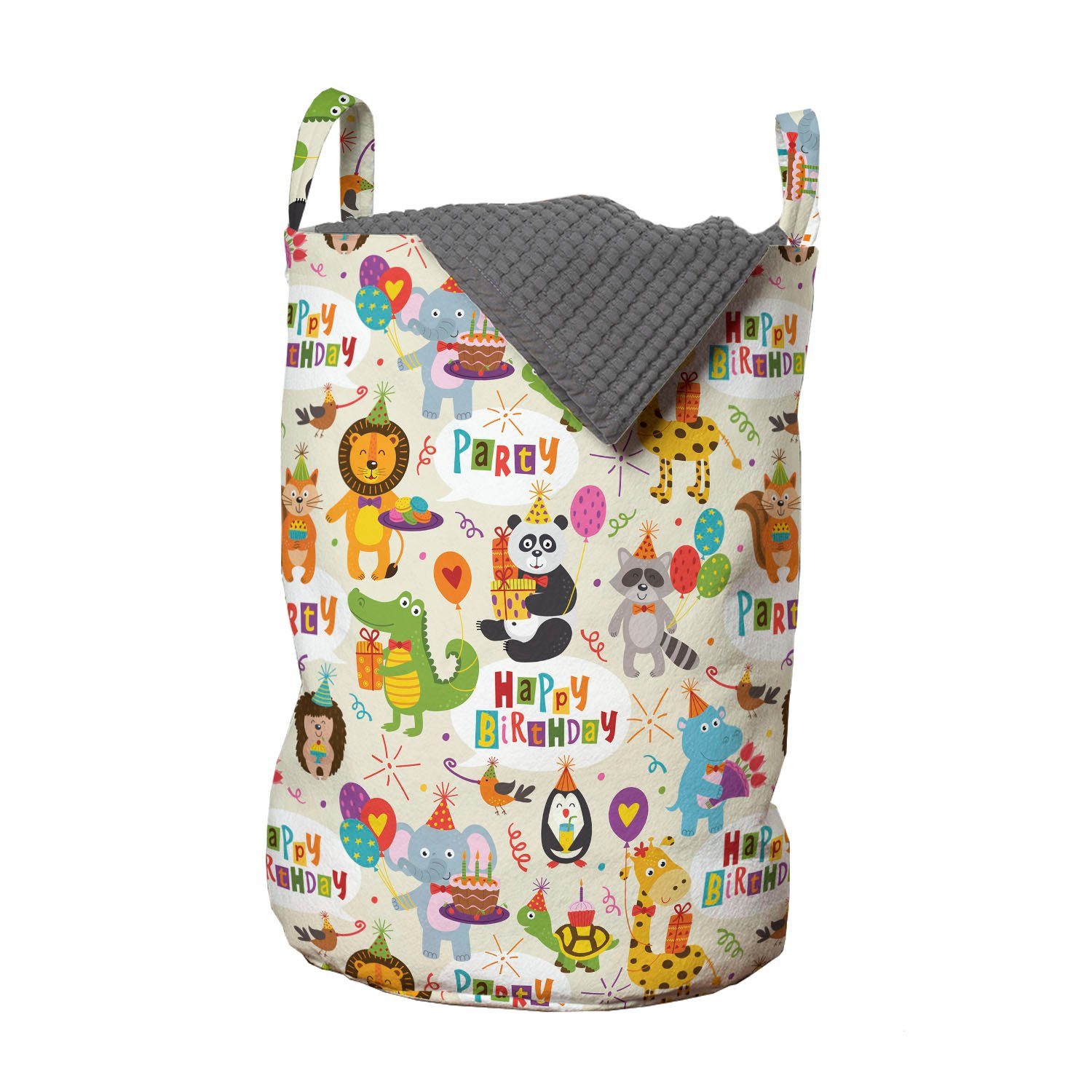 Abakuhaus Wäschesäckchen Wäschekorb mit Griffen Kordelzugverschluss für Waschsalons, Geburtstagsfeier Glückliche Tiere Fun