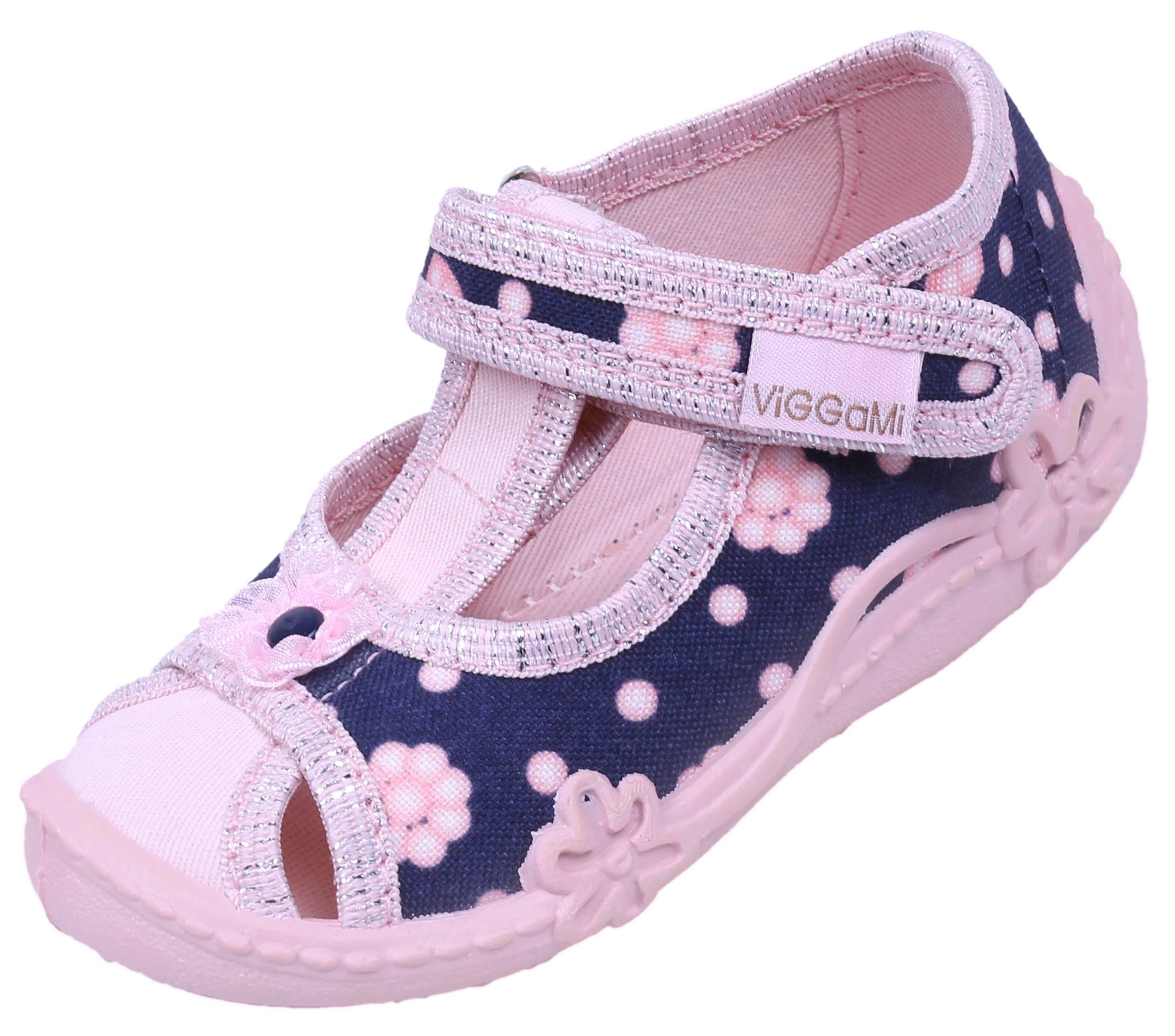 Pink-dunkelblaue Hausschuhe mit Blümchen und Reißverschluss Babystiefel