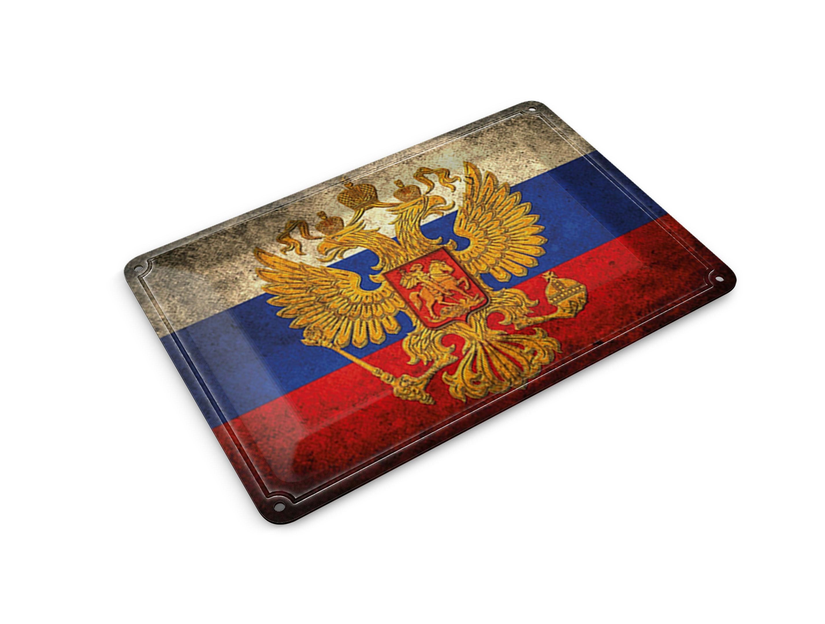 Femer GmbH Postkarte Flagge 14x10 cm Russland Fahne Wappen, unfrankiert